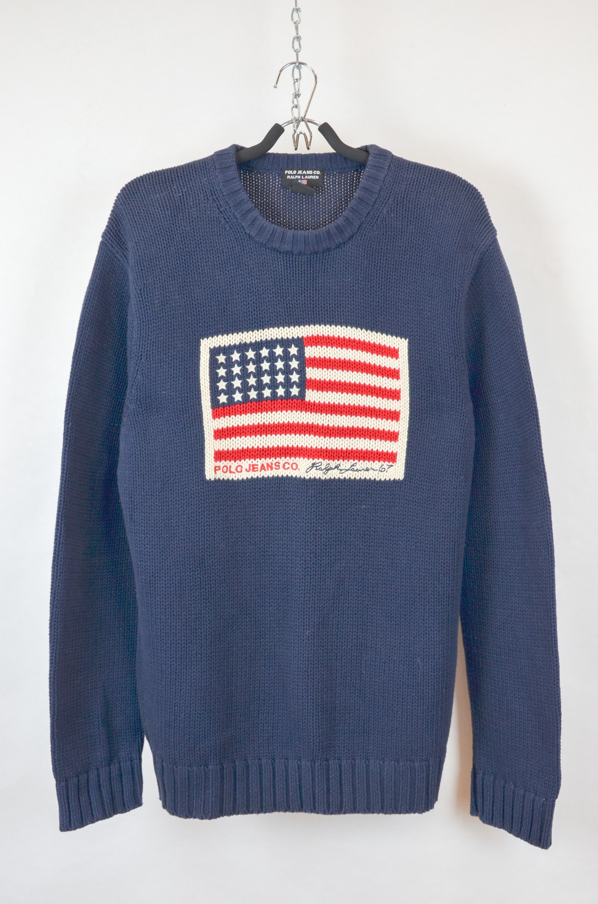 image of Polo Ralph Laurent American Flag Knit Sweater in Navy, Men's (Size Medium)