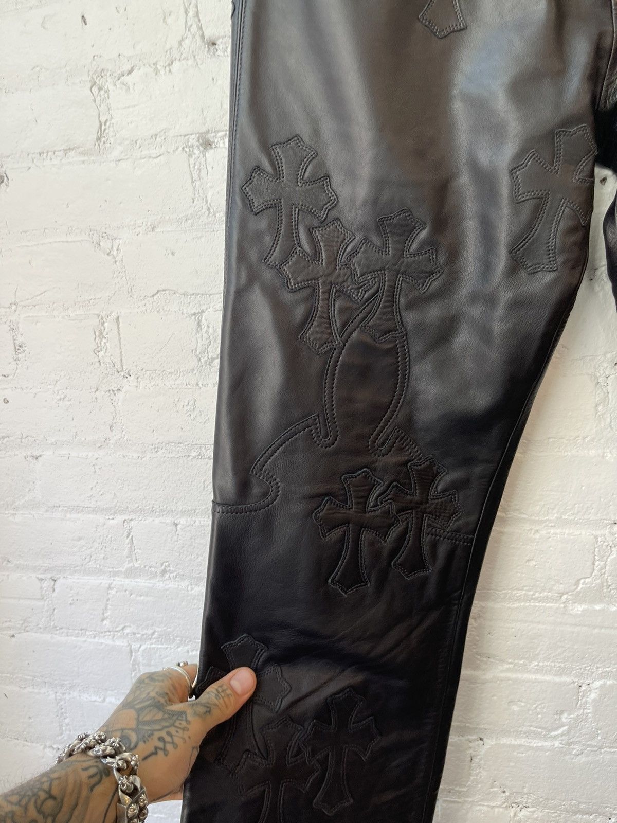 Chrome Hearts Chrome Hearts 70 Patch Black Leather Jeans Pants SZ 34 NEW Size US 34 / EU 50 - 2 Thumbnail
