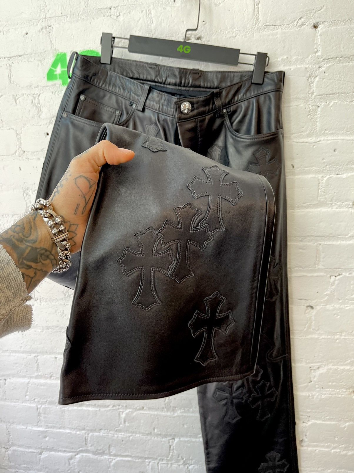 Chrome Hearts Chrome Hearts 70 Patch Black Leather Jeans Pants SZ 34 NEW Size US 34 / EU 50 - 4 Thumbnail