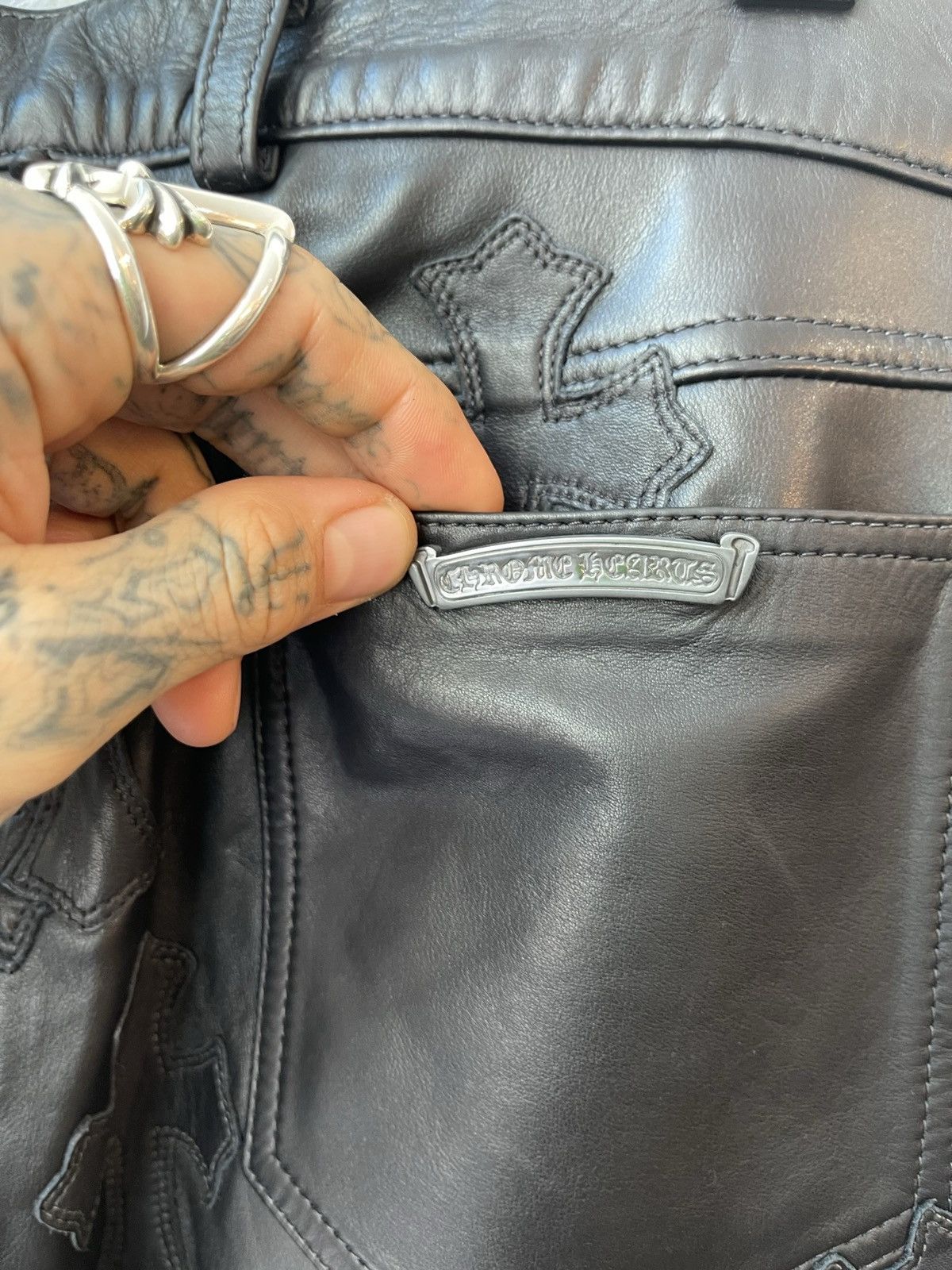 Chrome Hearts Chrome Hearts 70 Patch Black Leather Jeans Pants SZ 34 NEW Size US 34 / EU 50 - 13 Thumbnail