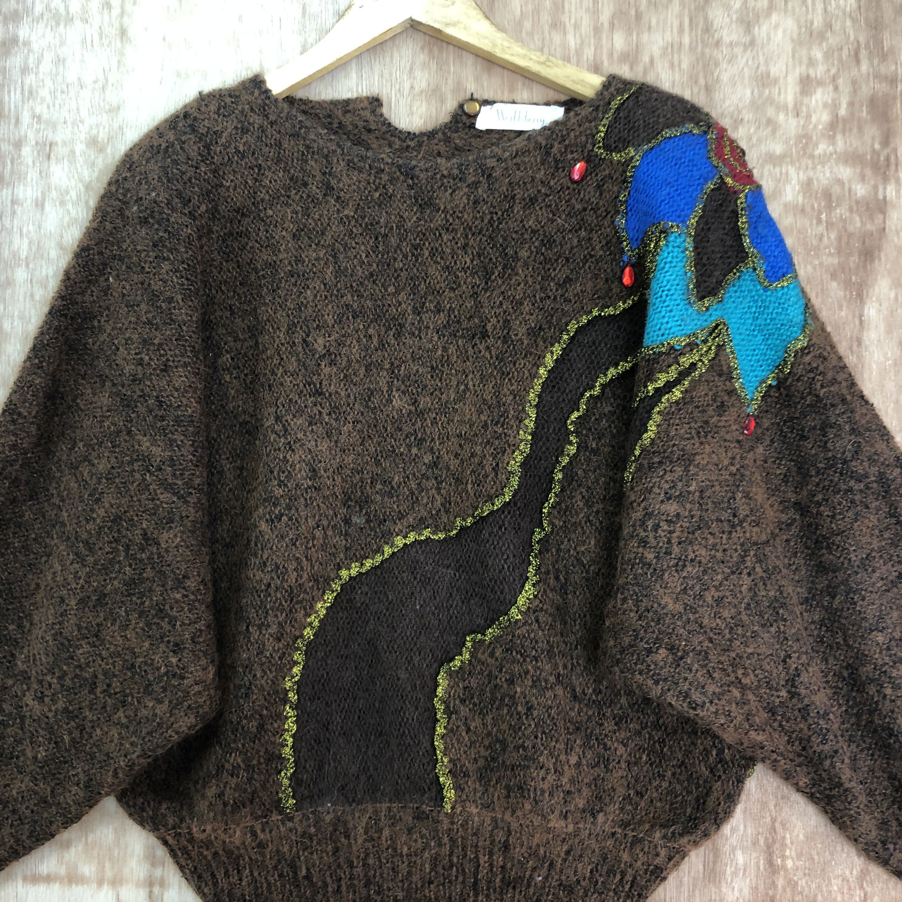 Vintage DL Vintage Art Pattern Mohair shaggy fur Knit Sweater #A693 Size L / US 10 / IT 46 - 7 Thumbnail
