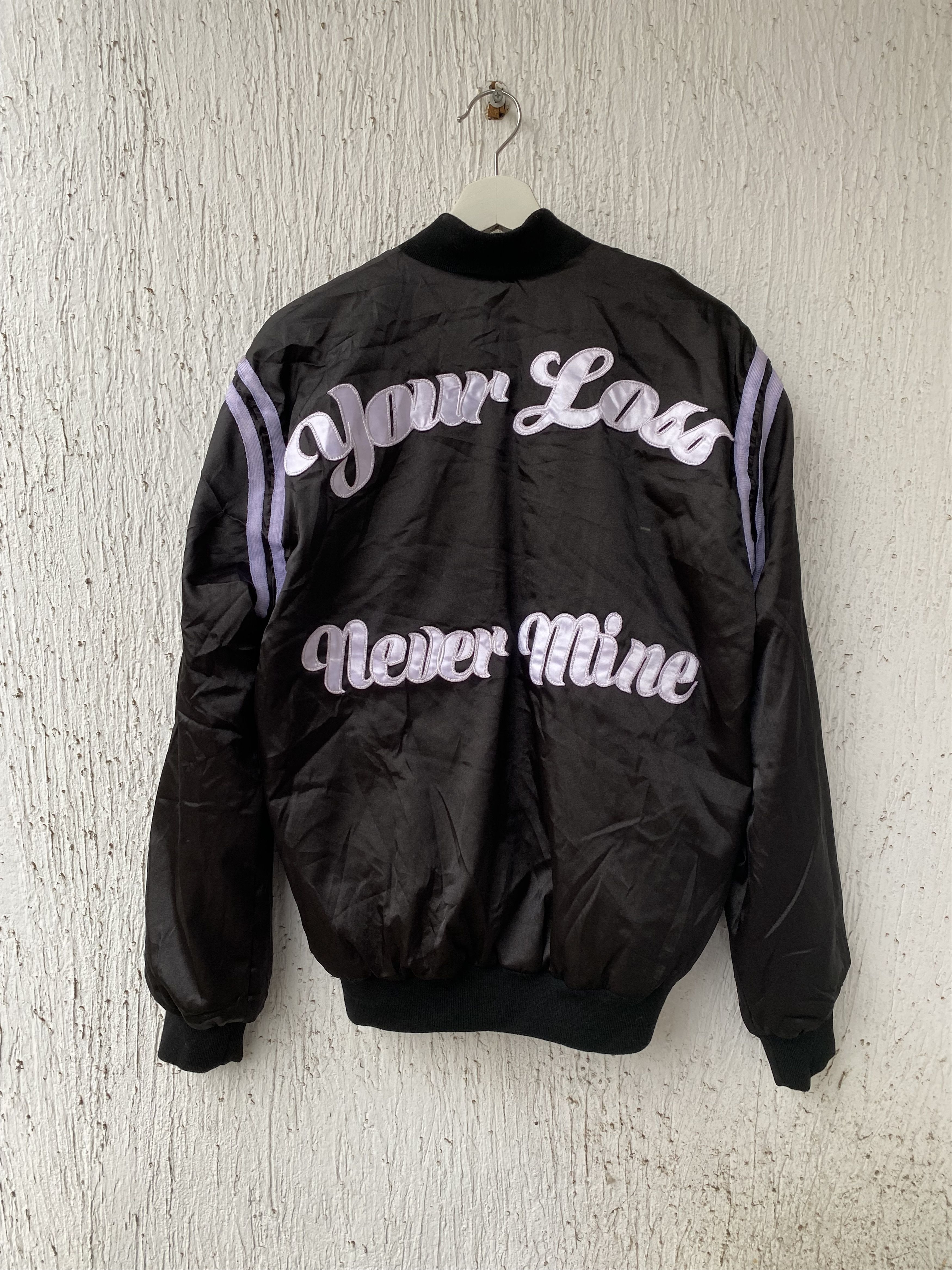 image of Rhude 'your Loss Never Mine' Satin Bomber Jacket in Black, Men's (Size Medium)