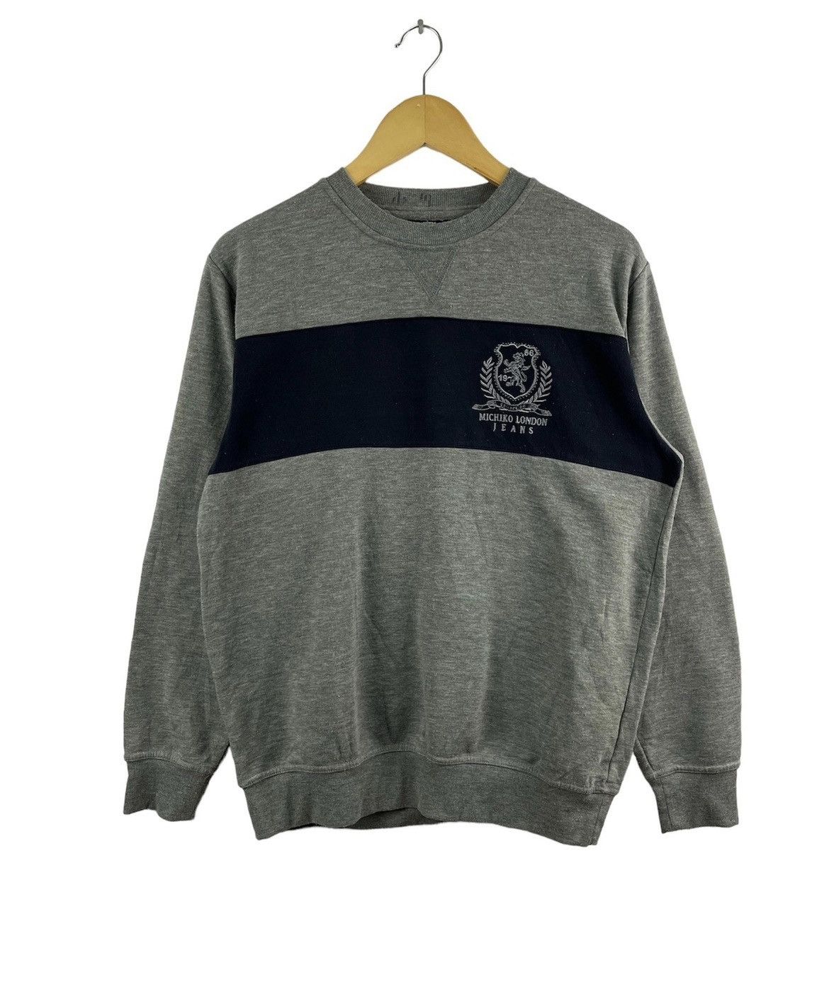 Michiko London Jeans Sweatshirt Grey Navy Large