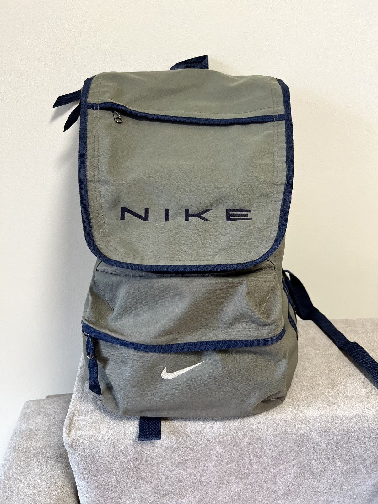 image of Vintage Nike Backpack Khaki Y2K Embroidered Big Logo, Men's