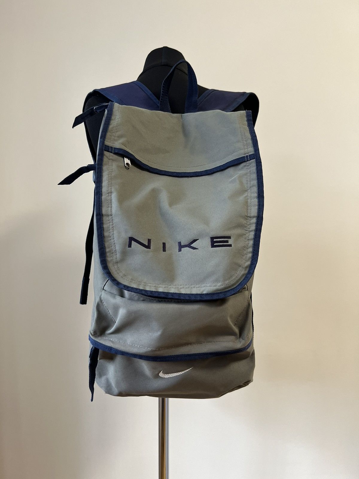 image of Vintage Nike Backpack Khaki Y2K Embroidered Big Logo, Men's
