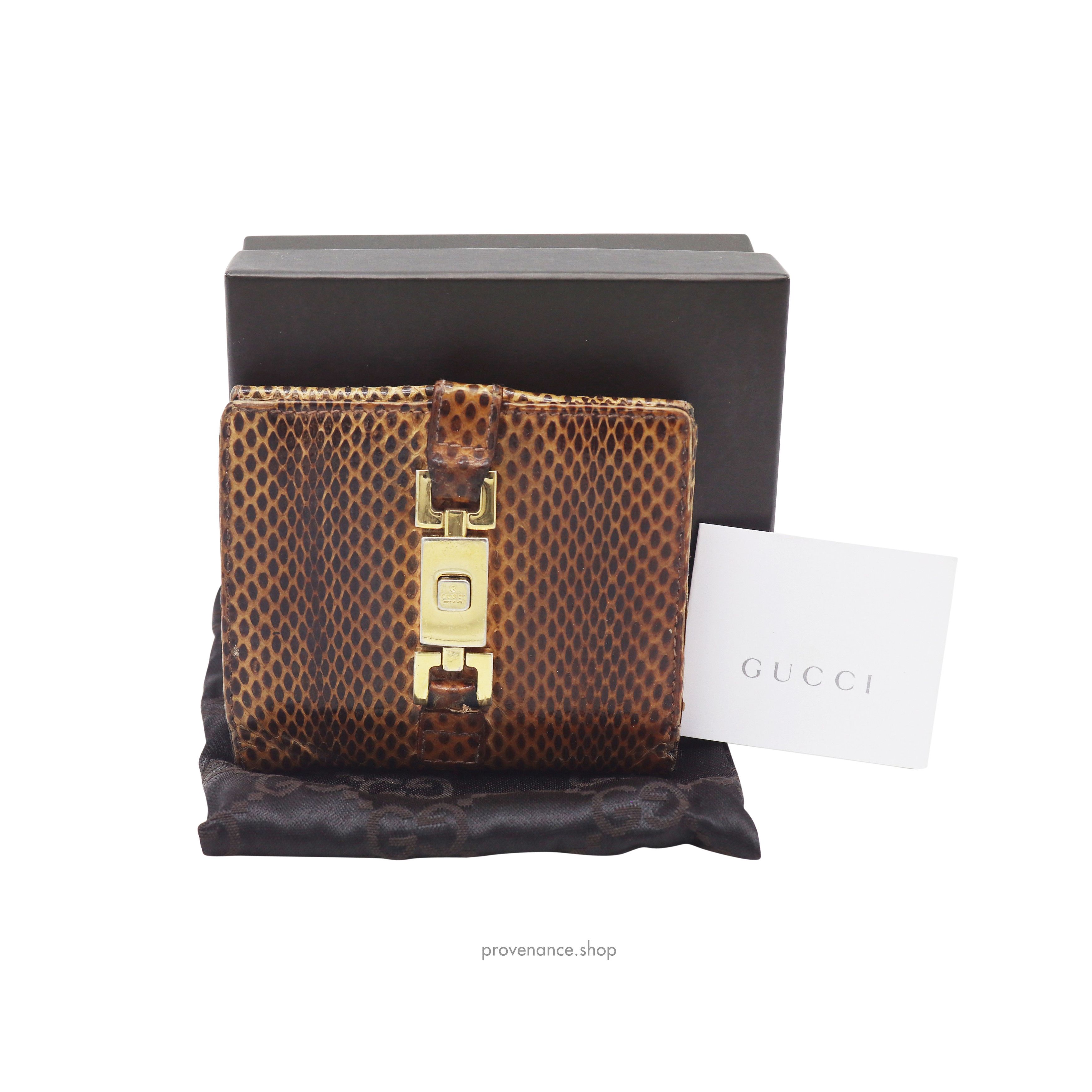 image of Gucci Gg Snakeskin Trifold Wallet - Black Leather, Women's