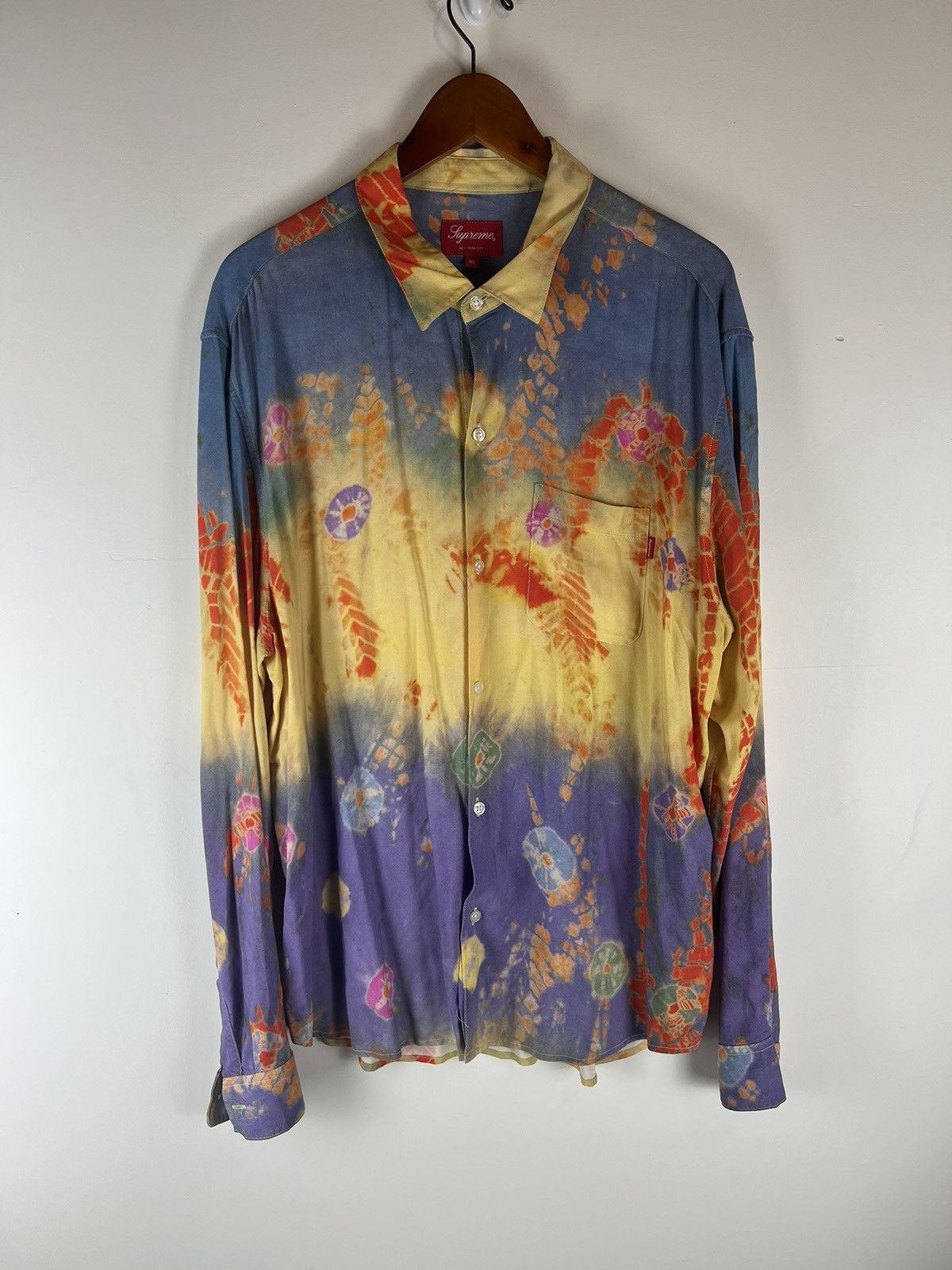 image of Supreme Batik Long Sleeve Button Up Shirt in Tie Dye, Men's (Size XL)