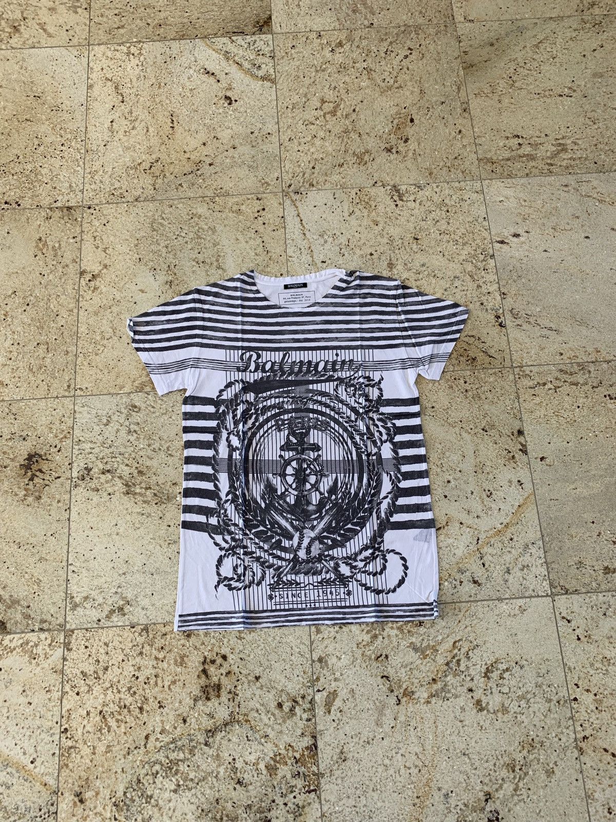 Balmain Anchor Logo Print Tee, SS in Black & White Size US M / EU 48-50 / 2 - 2 Thumbnail