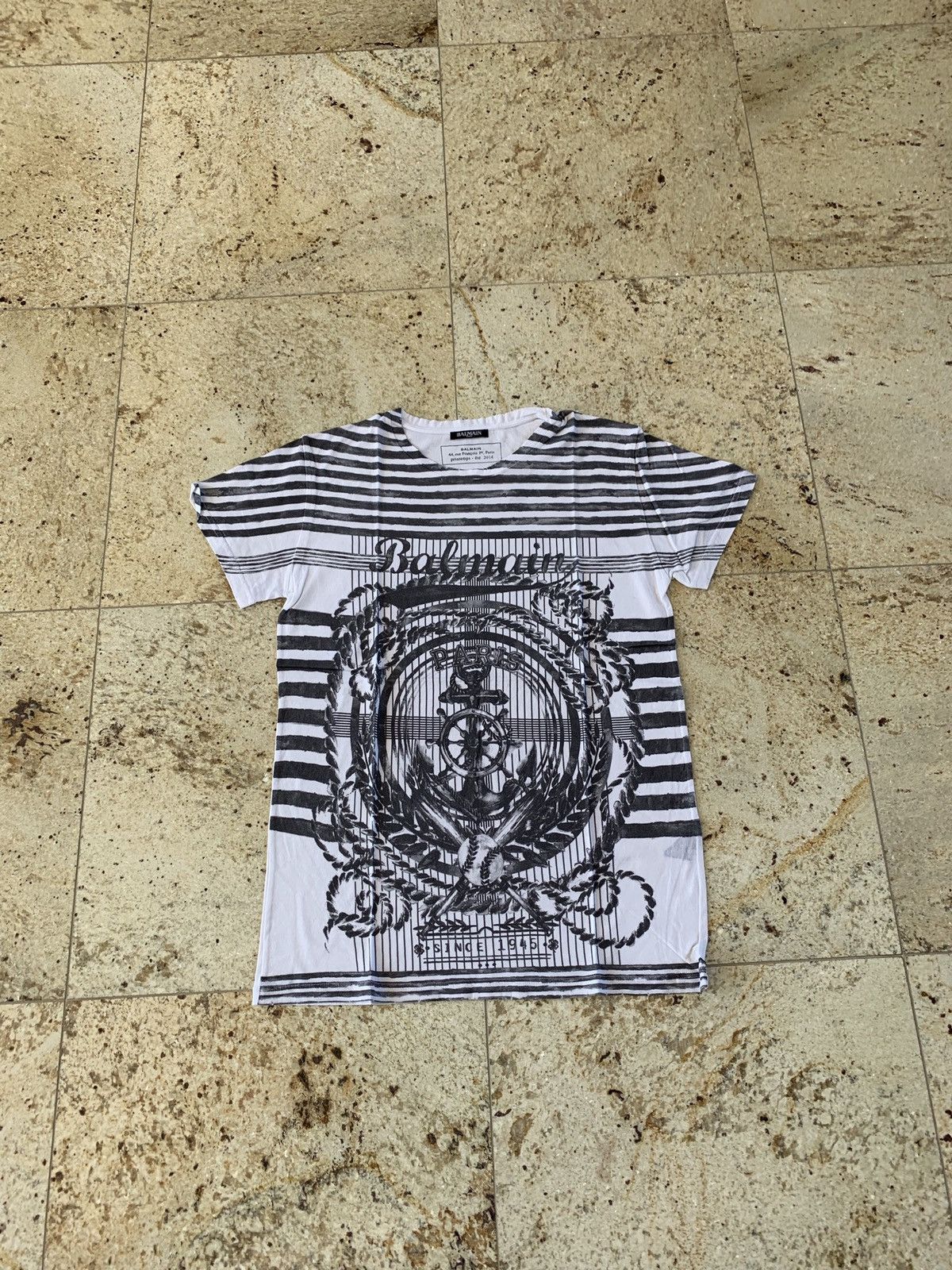 Balmain Anchor Logo Print Tee, SS in Black & White Size US M / EU 48-50 / 2 - 1 Thumbnail