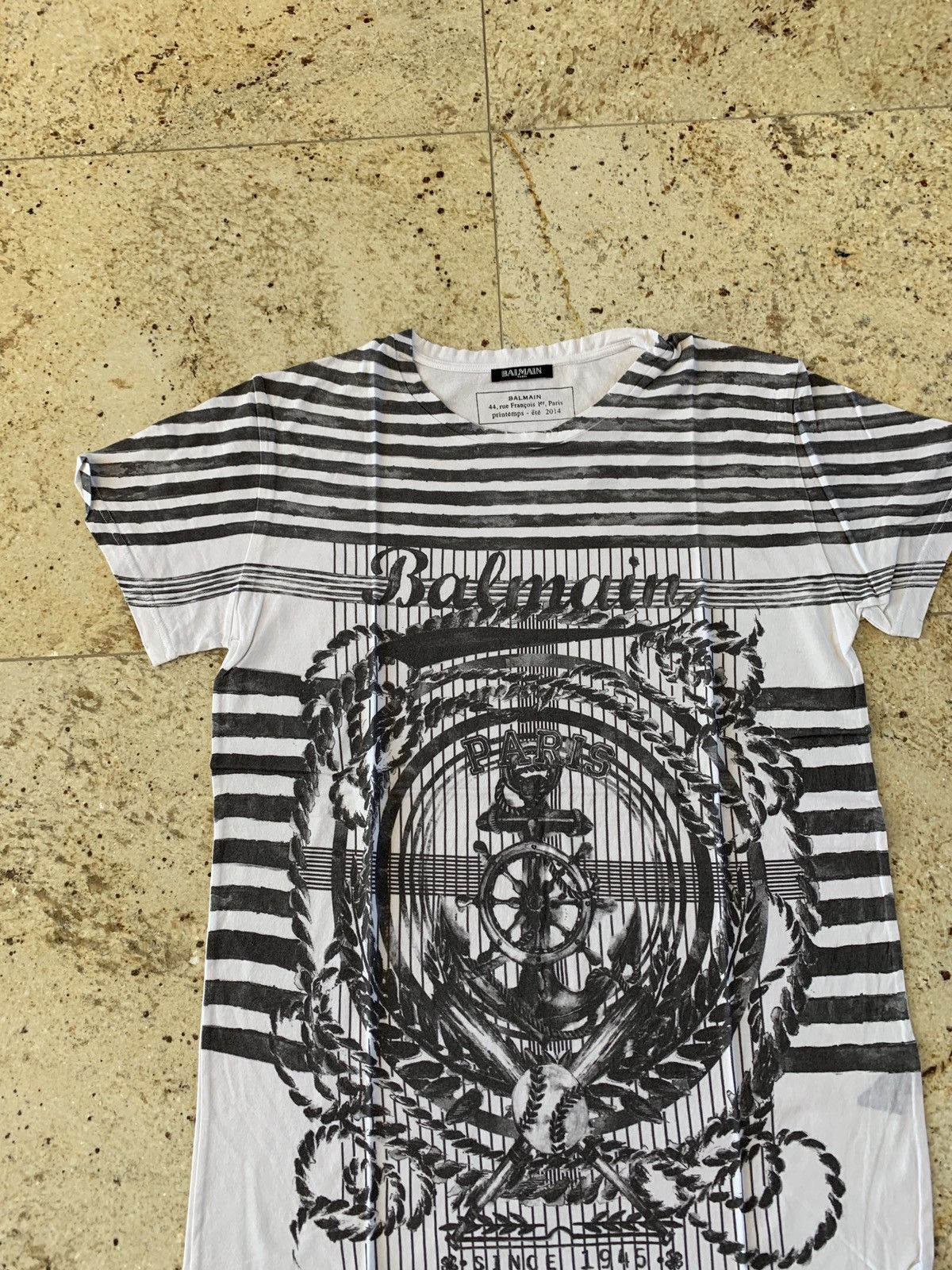 Balmain Anchor Logo Print Tee, SS in Black & White Size US M / EU 48-50 / 2 - 7 Thumbnail