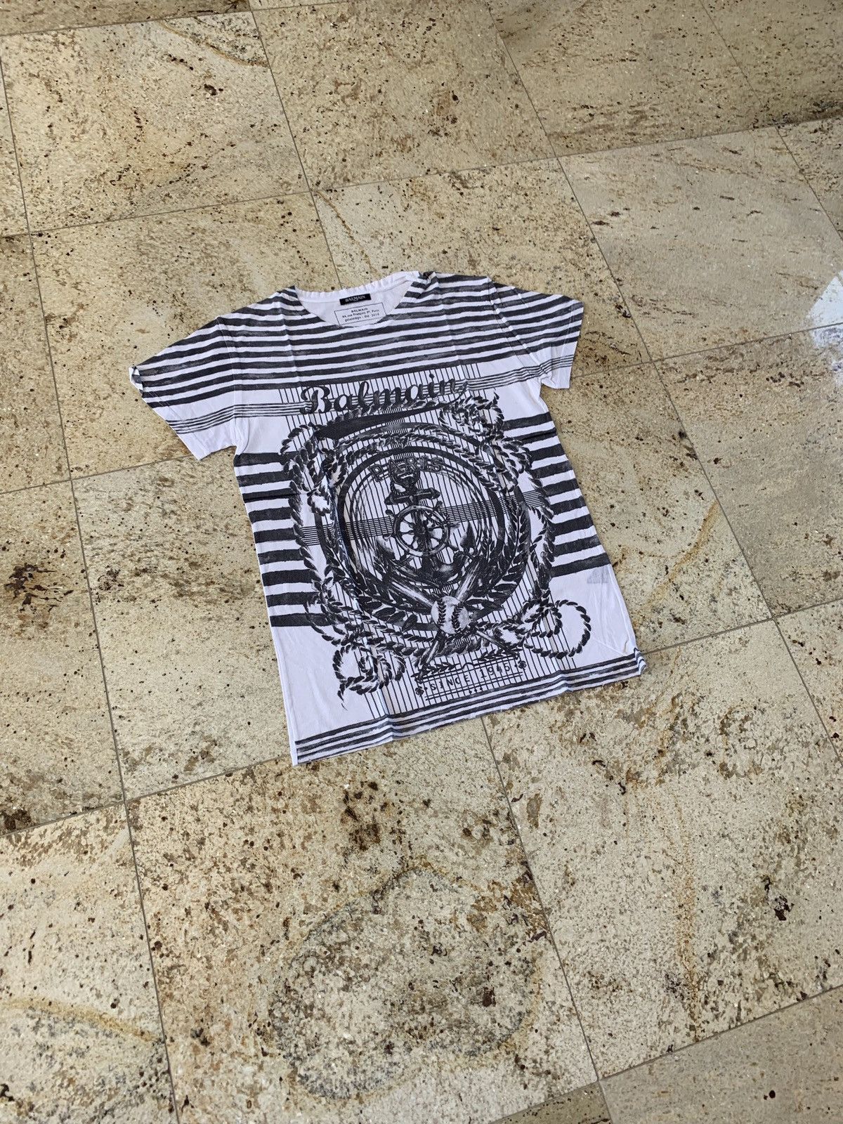 Balmain Anchor Logo Print Tee, SS in Black & White Size US M / EU 48-50 / 2 - 3 Thumbnail