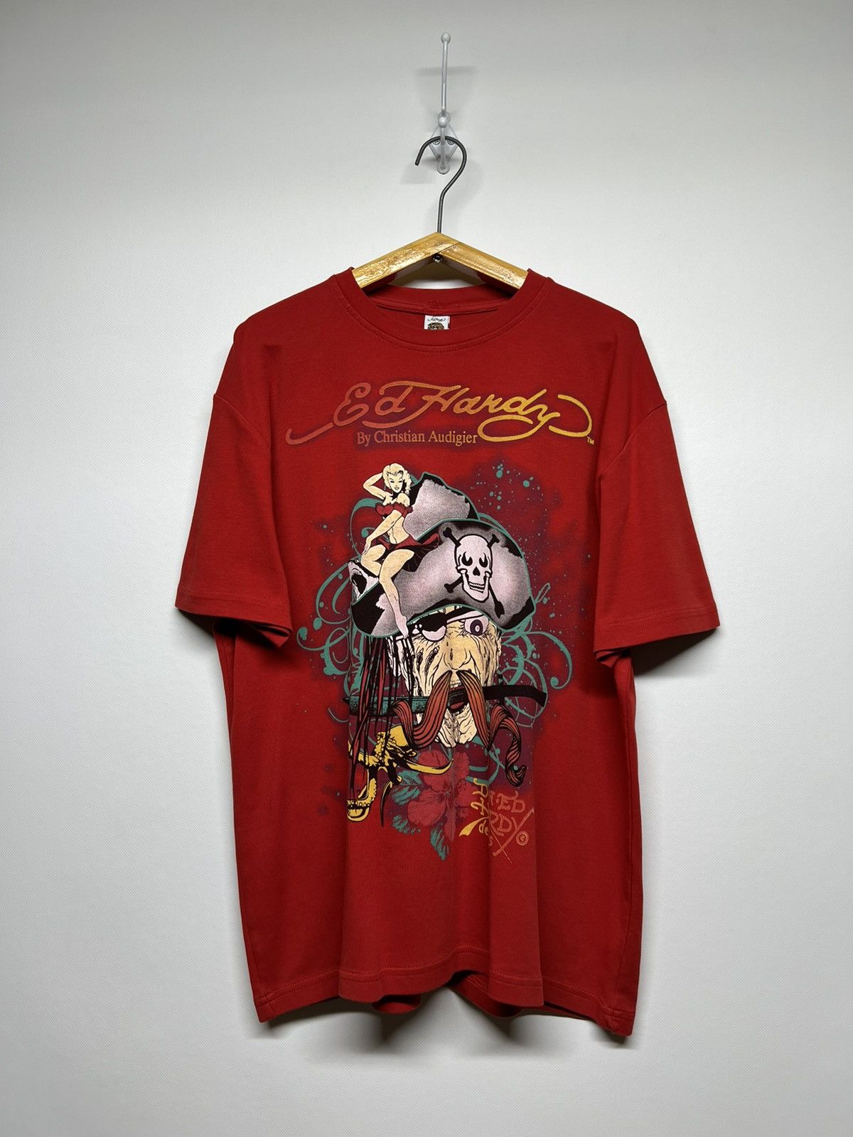 Christian Audigier × Ed Hardy × Vintage Vintage Pirate🏴‍☠️ Y2k Rare Ed Hardy Big Logo T-Shirt 90’s Size XXL / US 16-18 / IT 52-54 - 2 Thumbnail