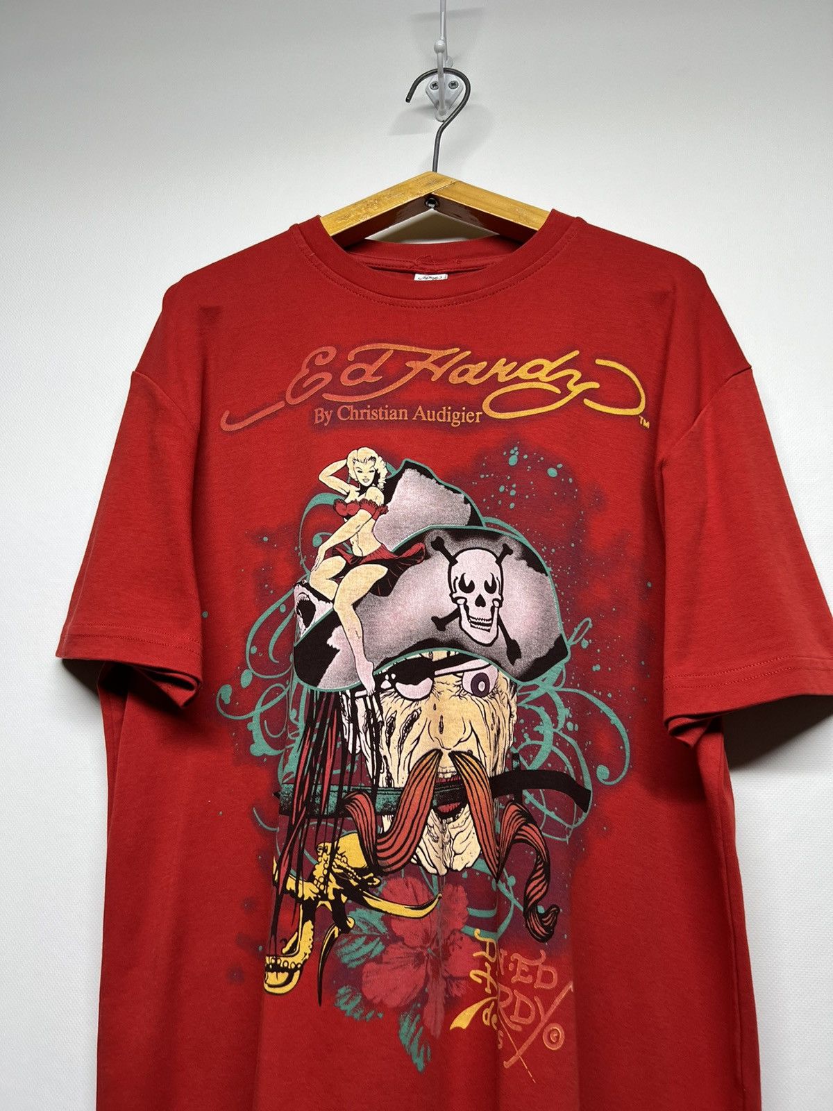 Christian Audigier × Ed Hardy × Vintage Vintage Pirate🏴‍☠️ Y2k Rare Ed Hardy Big Logo T-Shirt 90’s Size XXL / US 16-18 / IT 52-54 - 3 Thumbnail