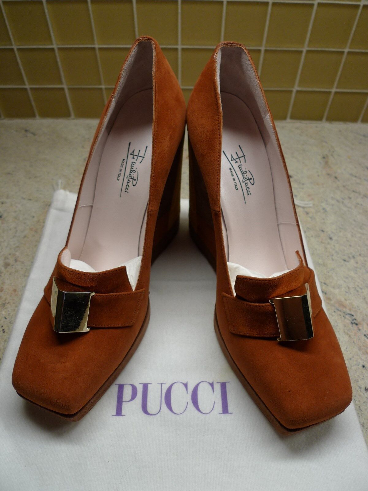 image of Emilio Pucci Rust Suede Platform Wedges Italy Size 38 / 8 Shoes, Women's