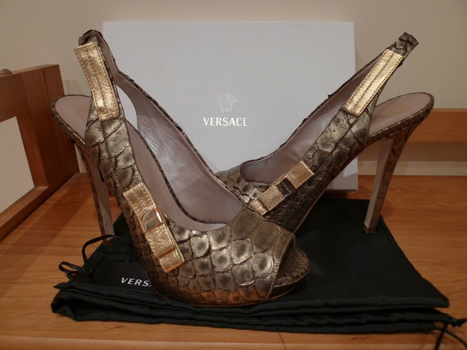 Versace VERSACE BRONZE PYTHON SKIN HIGH HEEL SHOES ITALY SIZE 39 / 9 Size US 9 / IT 39 - 1 Thumbnail