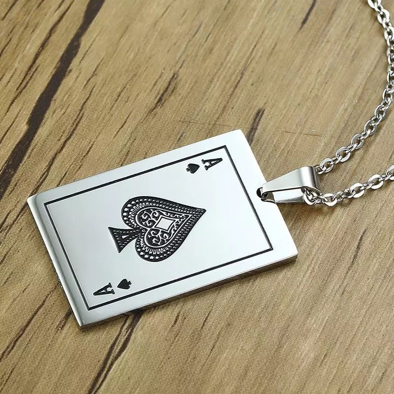 Jewelry Poker Ace Of Spades Pendant Necklace in Silver, Men's