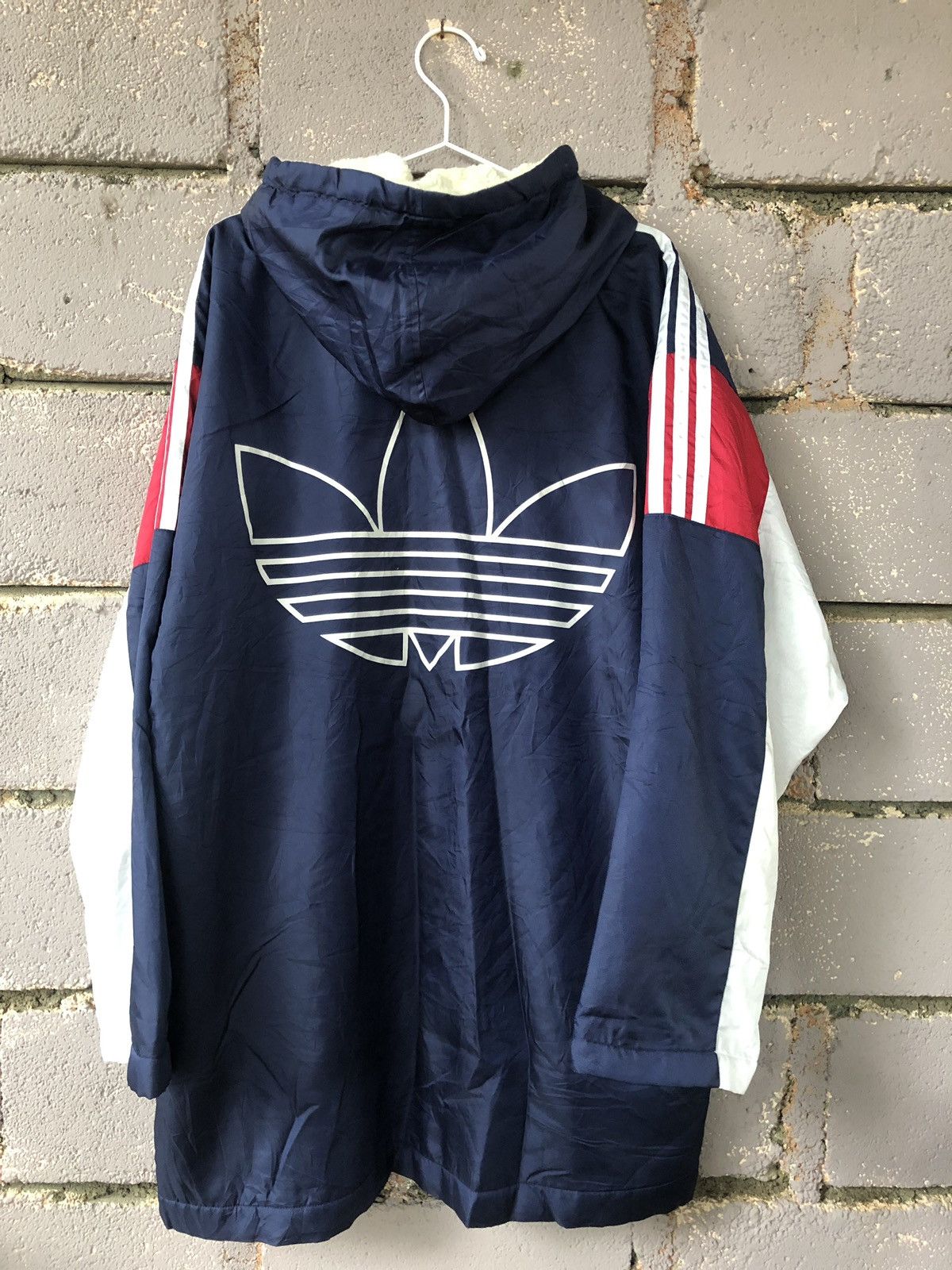 image of 90's Vintage Adidas Hooded Sherpa Sweater Heavy Jacket, Men's (Size Large)