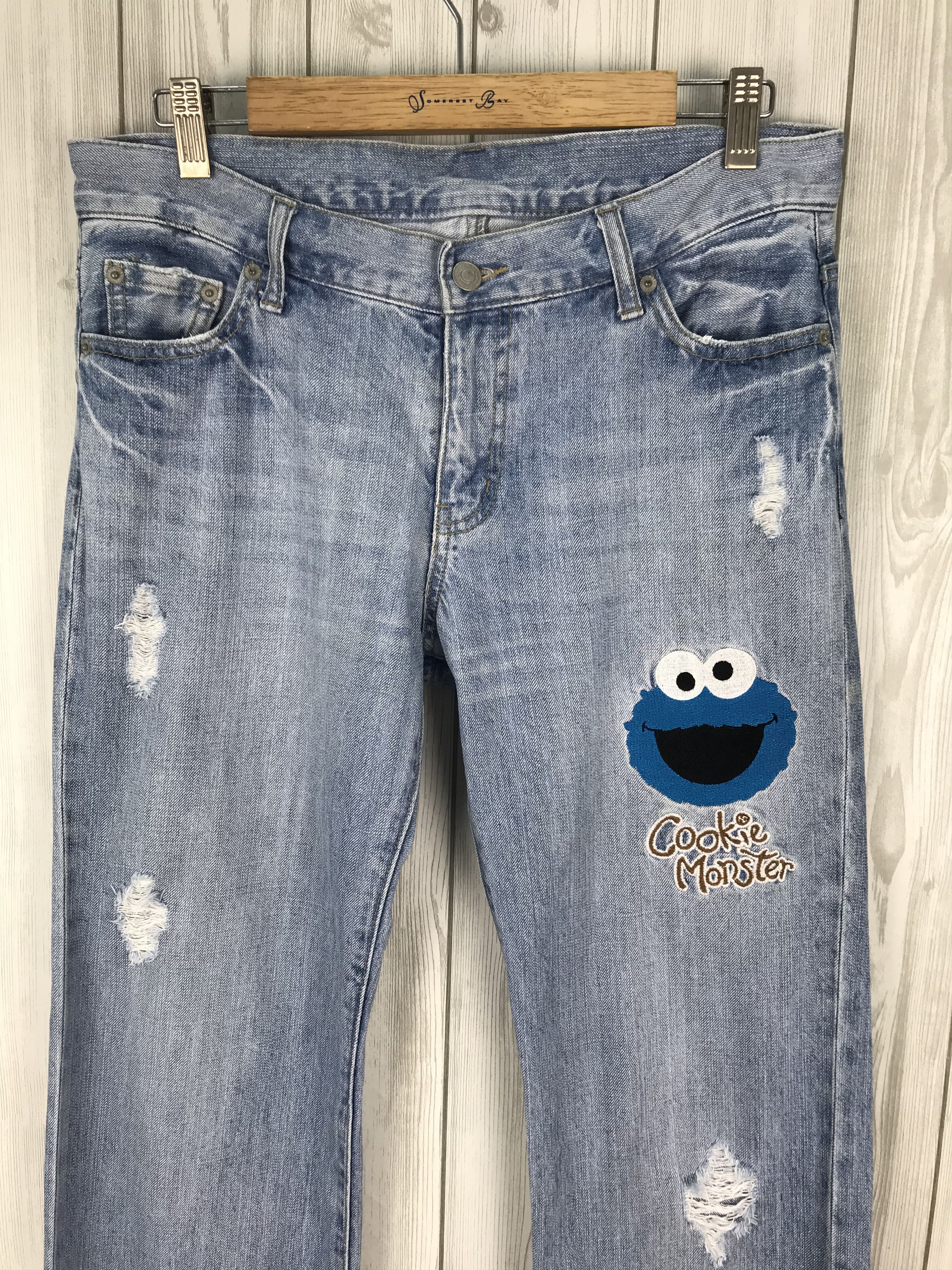 Other COOKIE MONSTER Head Embroidered Sesame Street Jeans Size US 32 / EU 48 - 3 Thumbnail