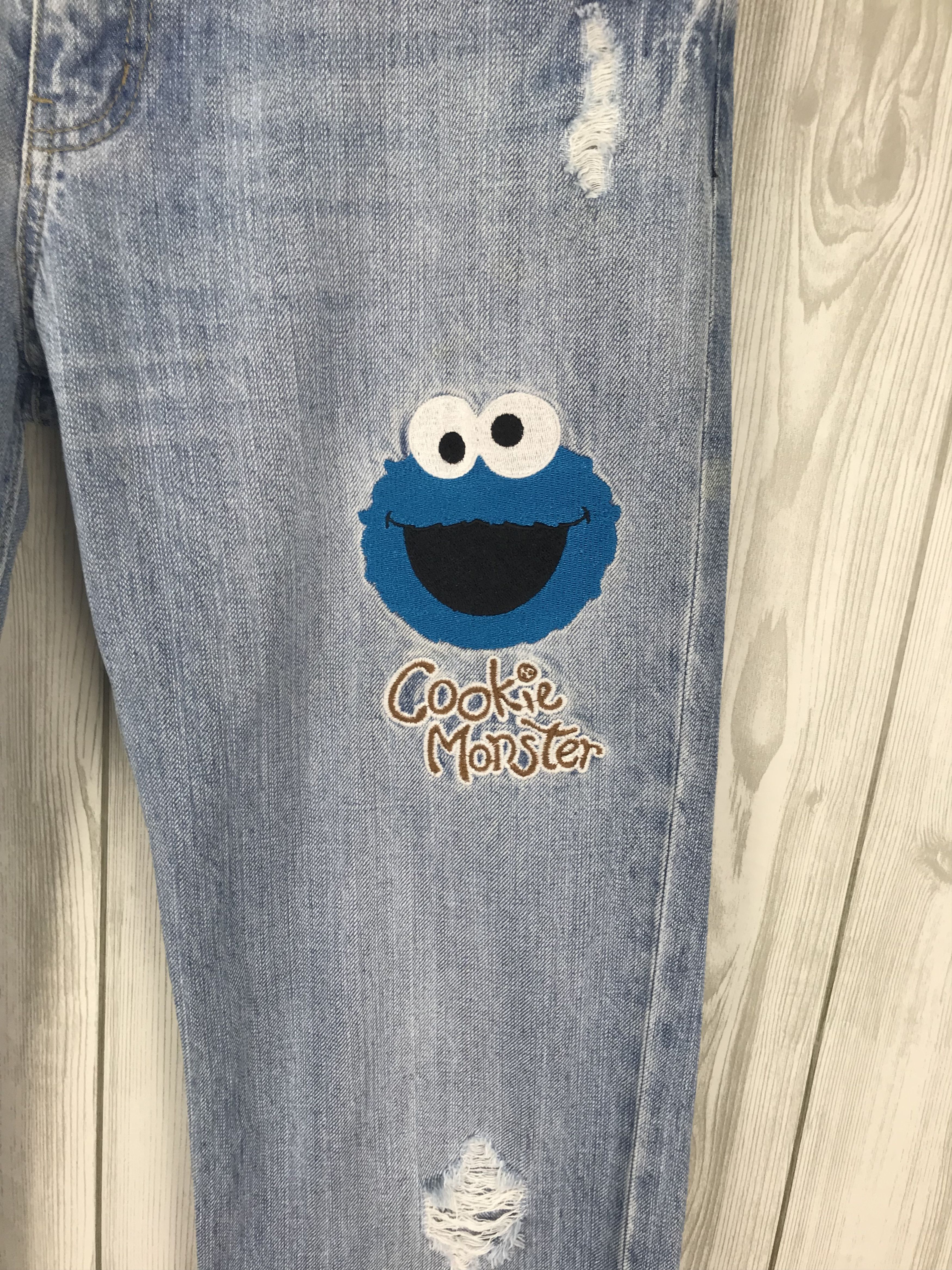 Other COOKIE MONSTER Head Embroidered Sesame Street Jeans Size US 32 / EU 48 - 5 Thumbnail