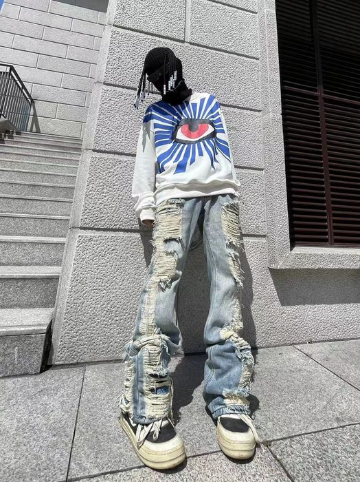 Vintage ripped grunge flared damaged jeans | Grailed