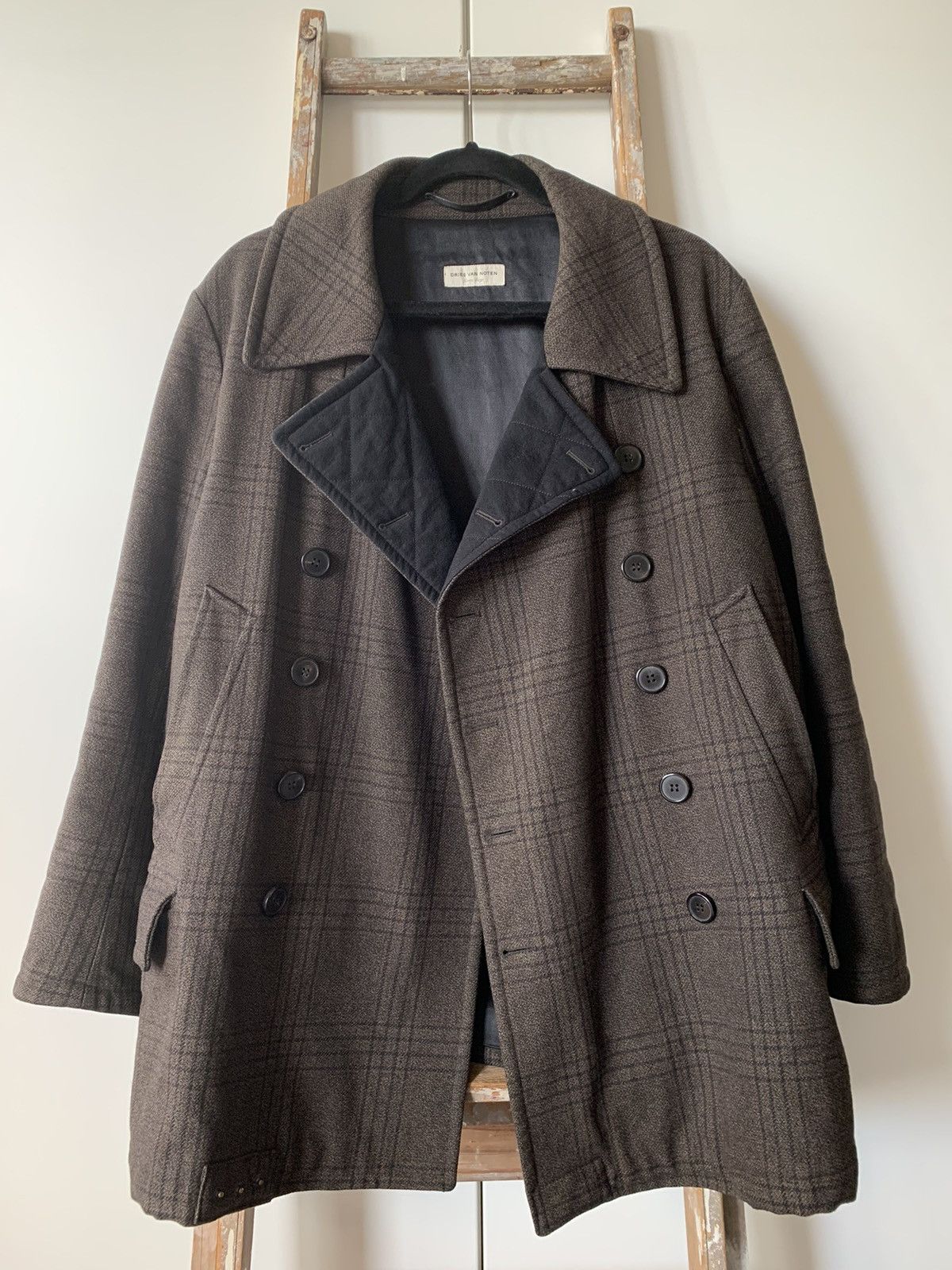 Dries Van Noten DRIES VAN NOTEN DOUBLE BREASTED PLAID PEA COAT Size US XL / EU 56 / 4 - 1 Thumbnail