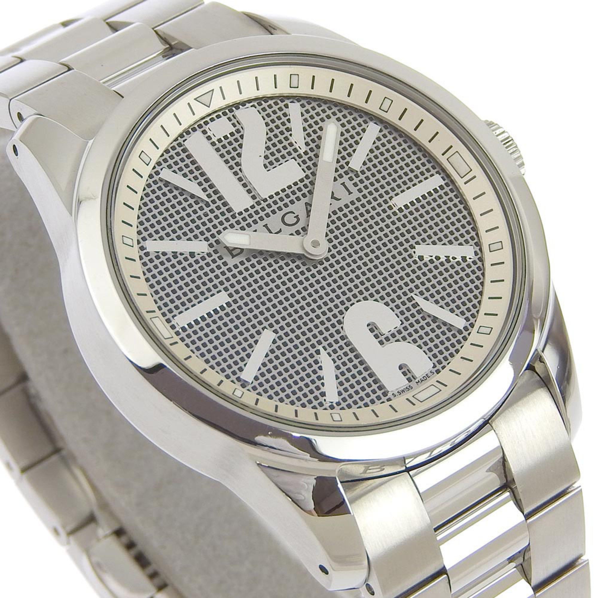 Bvlgari Solotempo ST37S Stainless Steel Silver Quartz Analog Display Men's Black Dial Watch