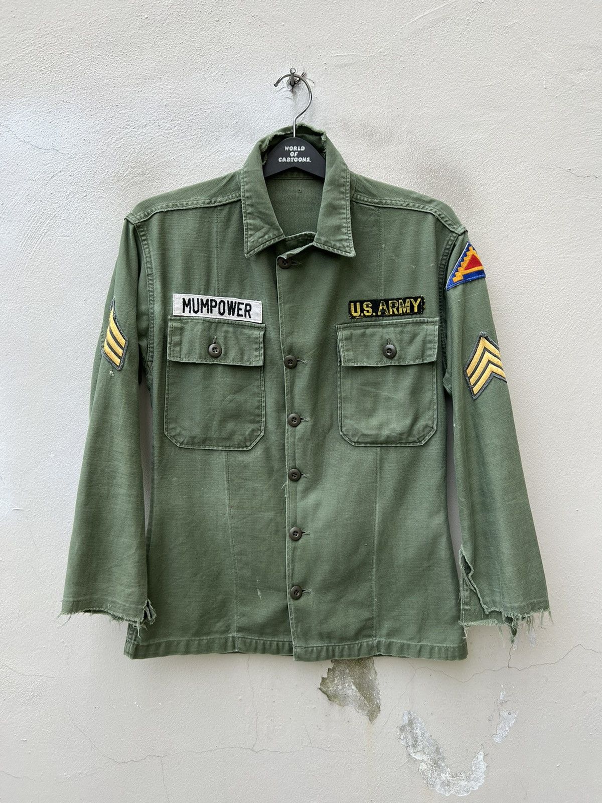 Vintage Vintage 70s US Military Fade Olive Green Rips Trashed Shirt Size US M / EU 48-50 / 2 - 7 Thumbnail
