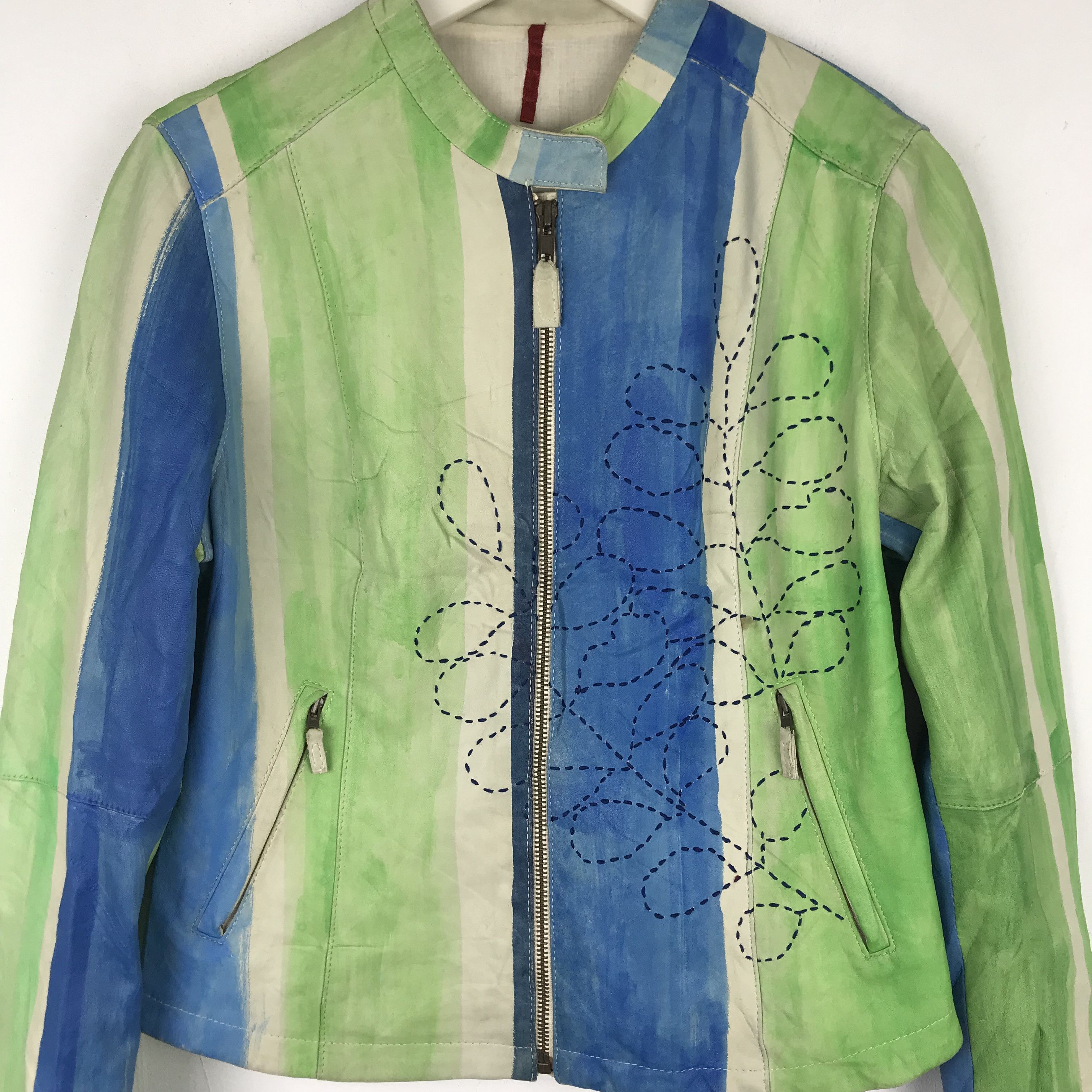 Japanese Brand Z249 SOMINEMI PAINTED SASHIKO STICH LEATHER JACKET Size M / US 6-8 / IT 42-44 - 2 Thumbnail