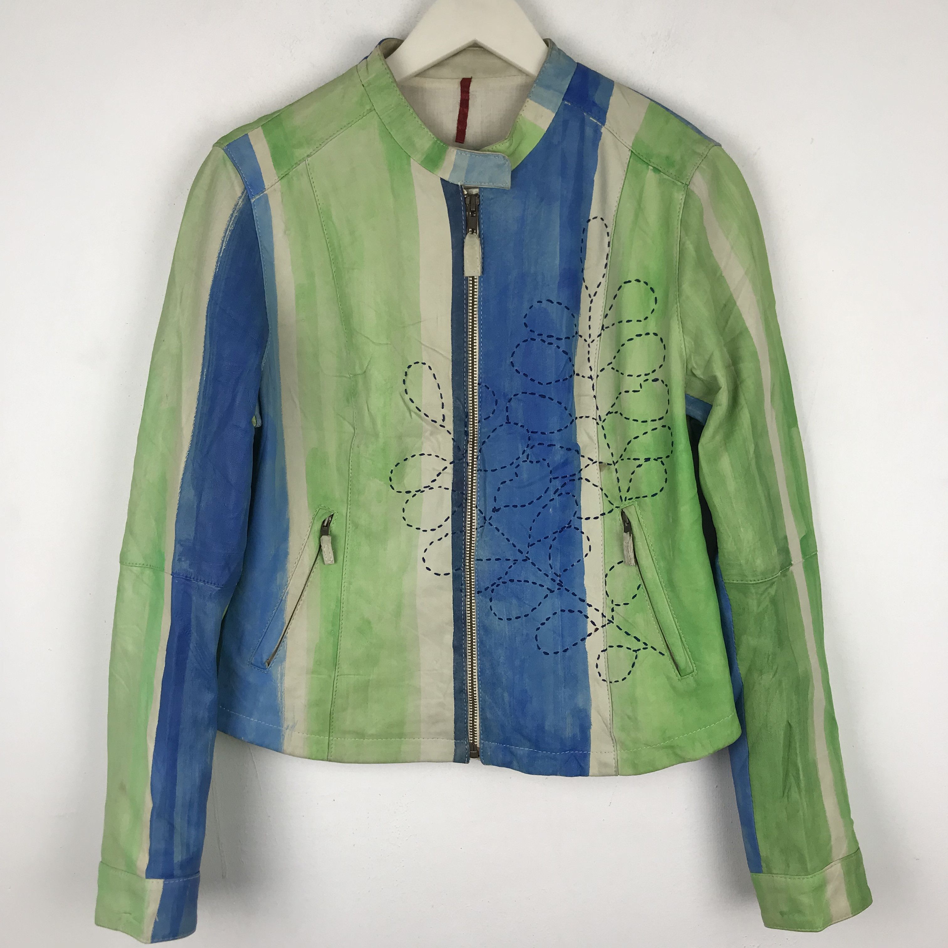 Japanese Brand Z249 SOMINEMI PAINTED SASHIKO STICH LEATHER JACKET Size M / US 6-8 / IT 42-44 - 1 Thumbnail