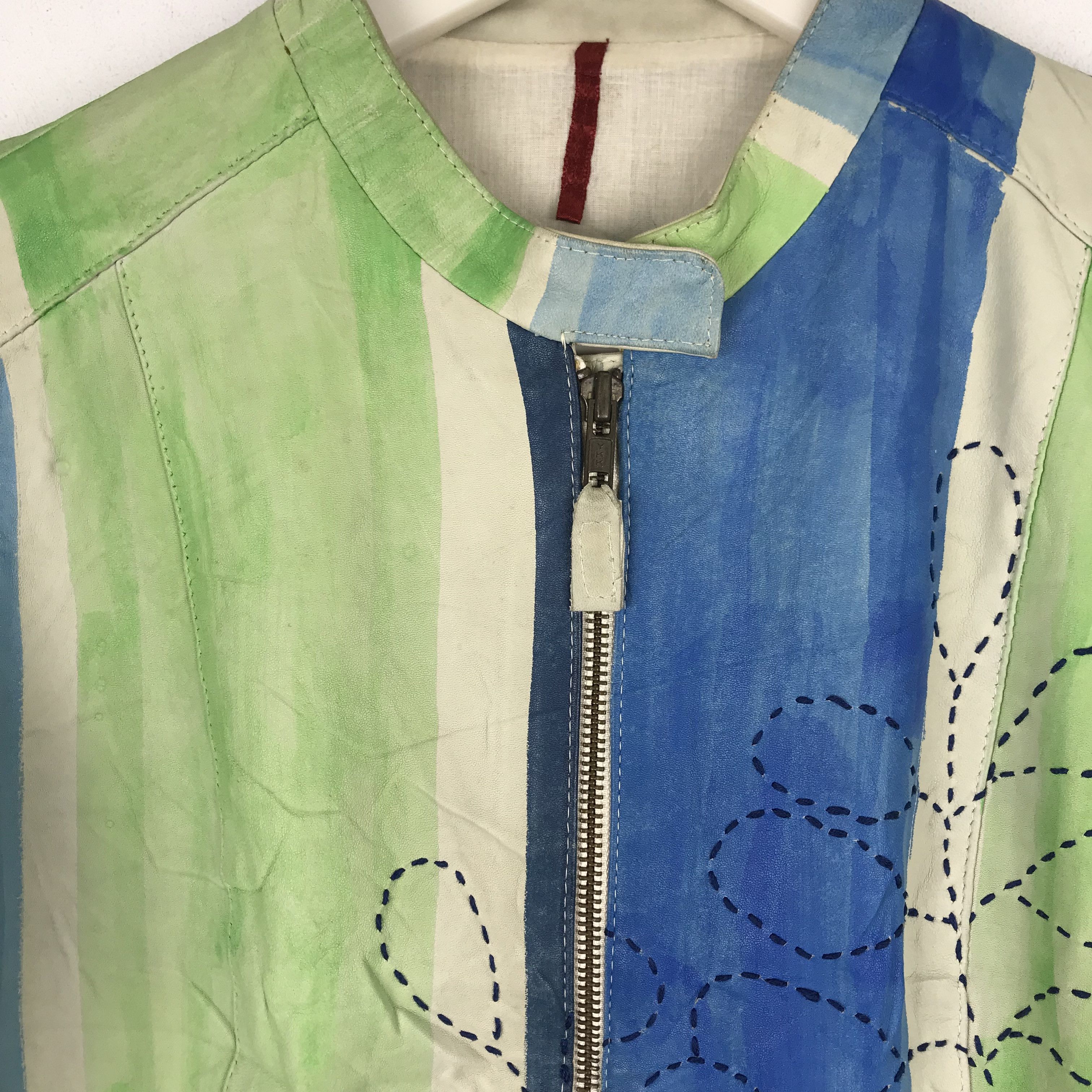Japanese Brand Z249 SOMINEMI PAINTED SASHIKO STICH LEATHER JACKET Size M / US 6-8 / IT 42-44 - 3 Thumbnail