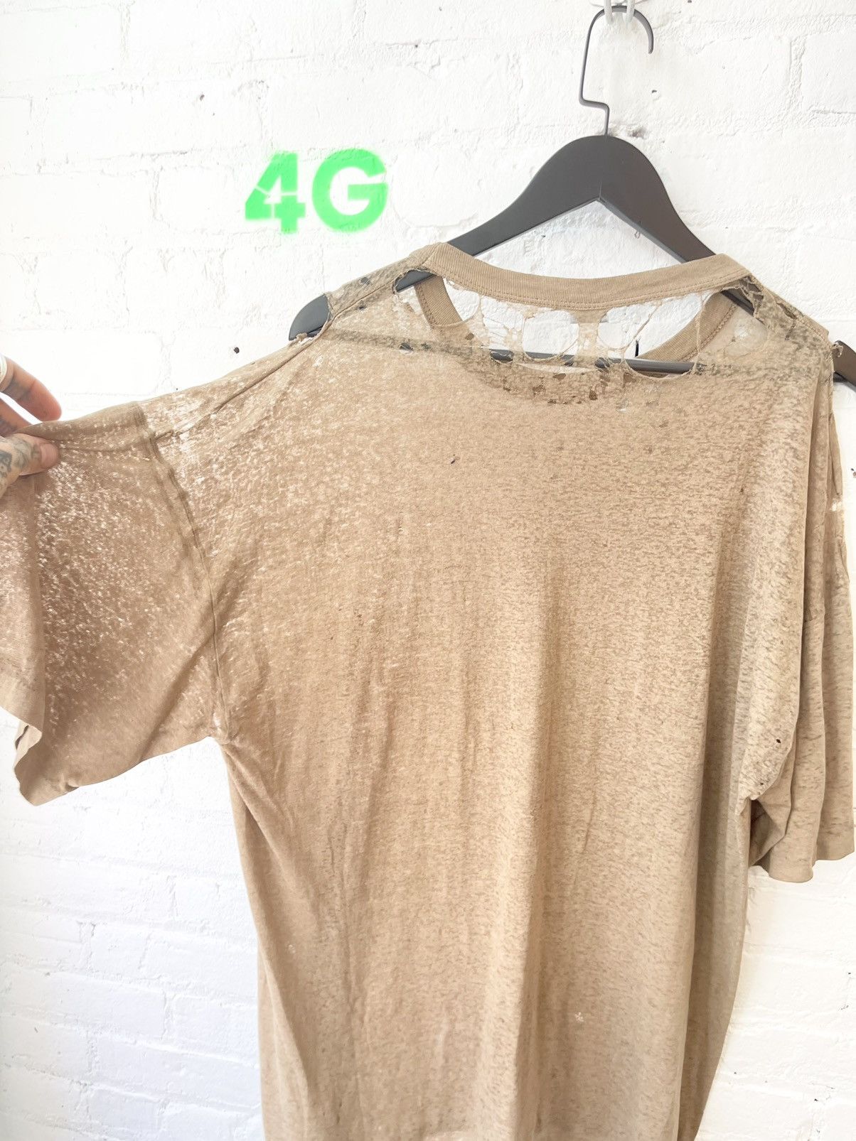 Image of Vintage Thrashed Sheer Shirt Web Effect XL in Army Tan, Men's