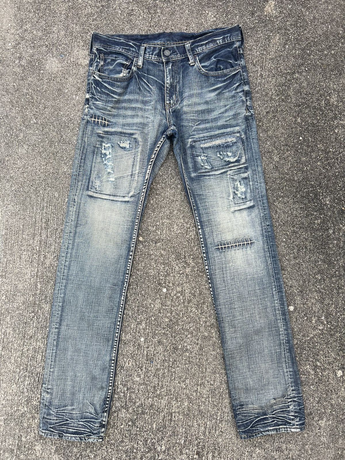 Vintage Japan Brand Rupert Edge Rips Patchwork Distressed Slim Jeans Size US 31 - 1 Thumbnail