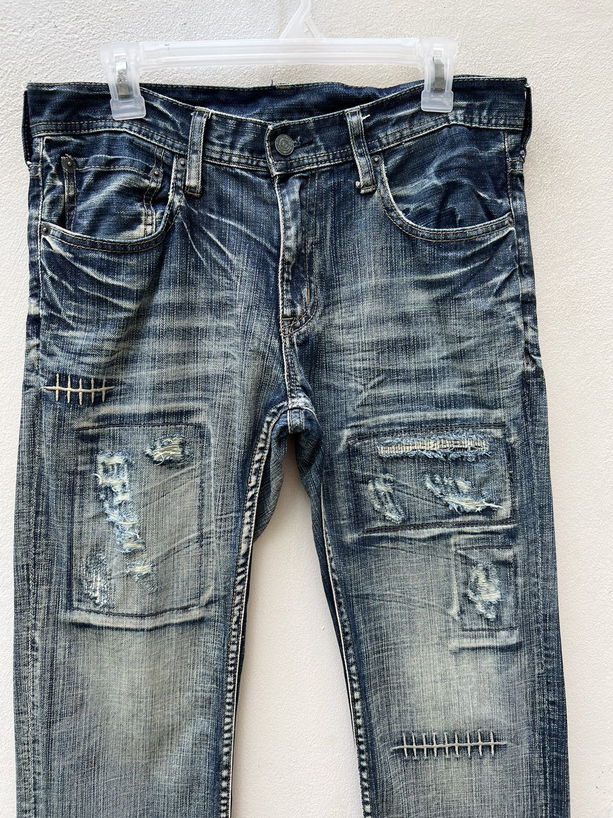 Vintage Japan Brand Rupert Edge Rips Patchwork Distressed Slim Jeans Size US 31 - 7 Thumbnail