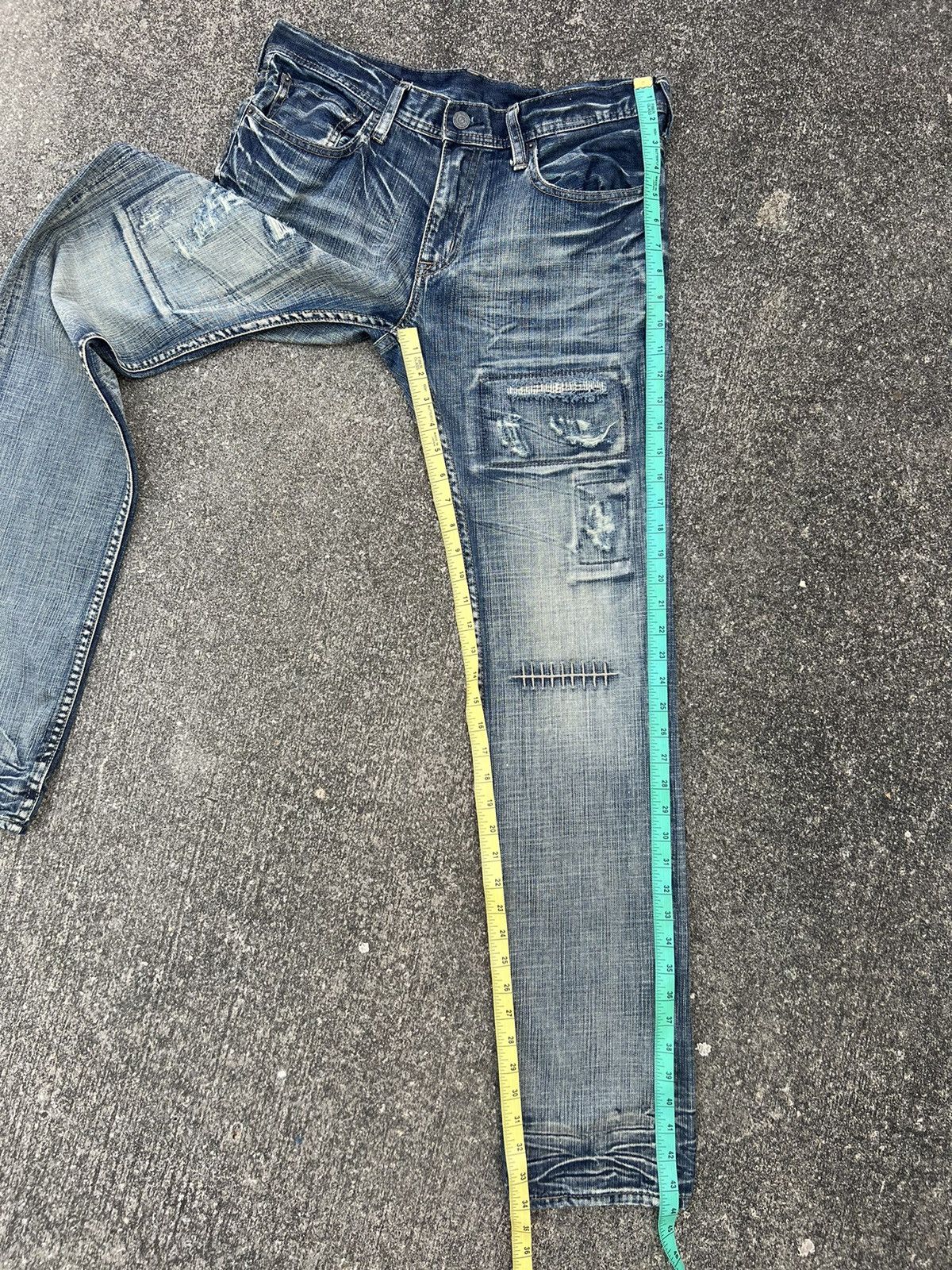 Vintage Japan Brand Rupert Edge Rips Patchwork Distressed Slim Jeans Size US 31 - 4 Thumbnail