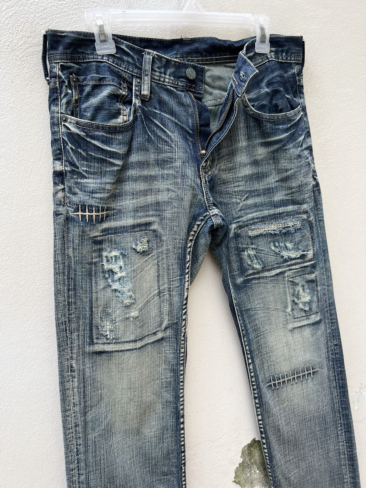 Vintage Japan Brand Rupert Edge Rips Patchwork Distressed Slim Jeans Size US 31 - 8 Thumbnail