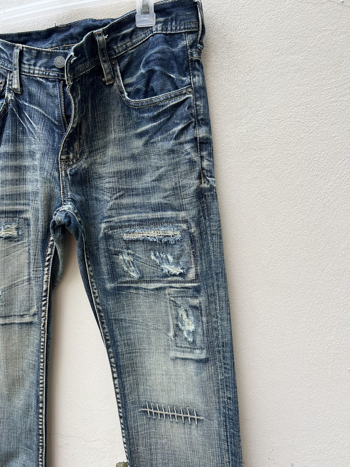 Vintage Japan Brand Rupert Edge Rips Patchwork Distressed Slim Jeans Size US 31 - 10 Thumbnail
