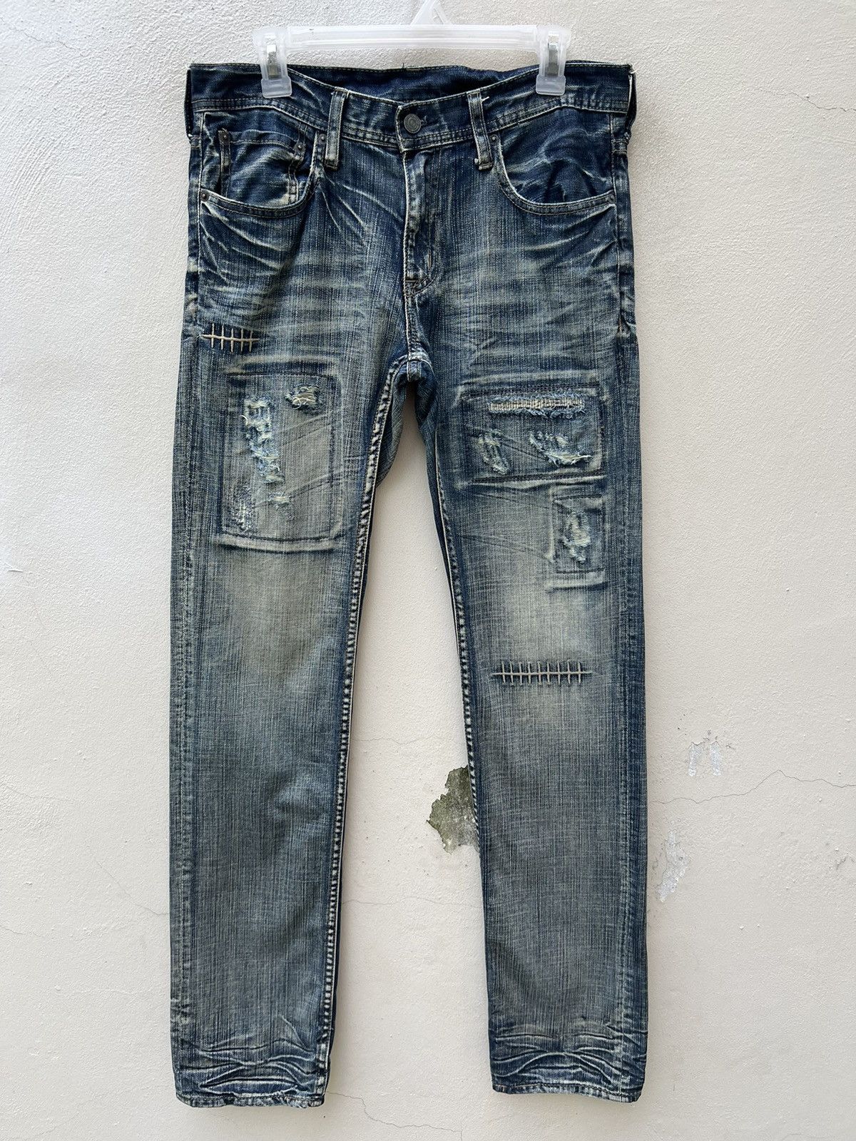 Vintage Japan Brand Rupert Edge Rips Patchwork Distressed Slim Jeans Size US 31 - 6 Thumbnail
