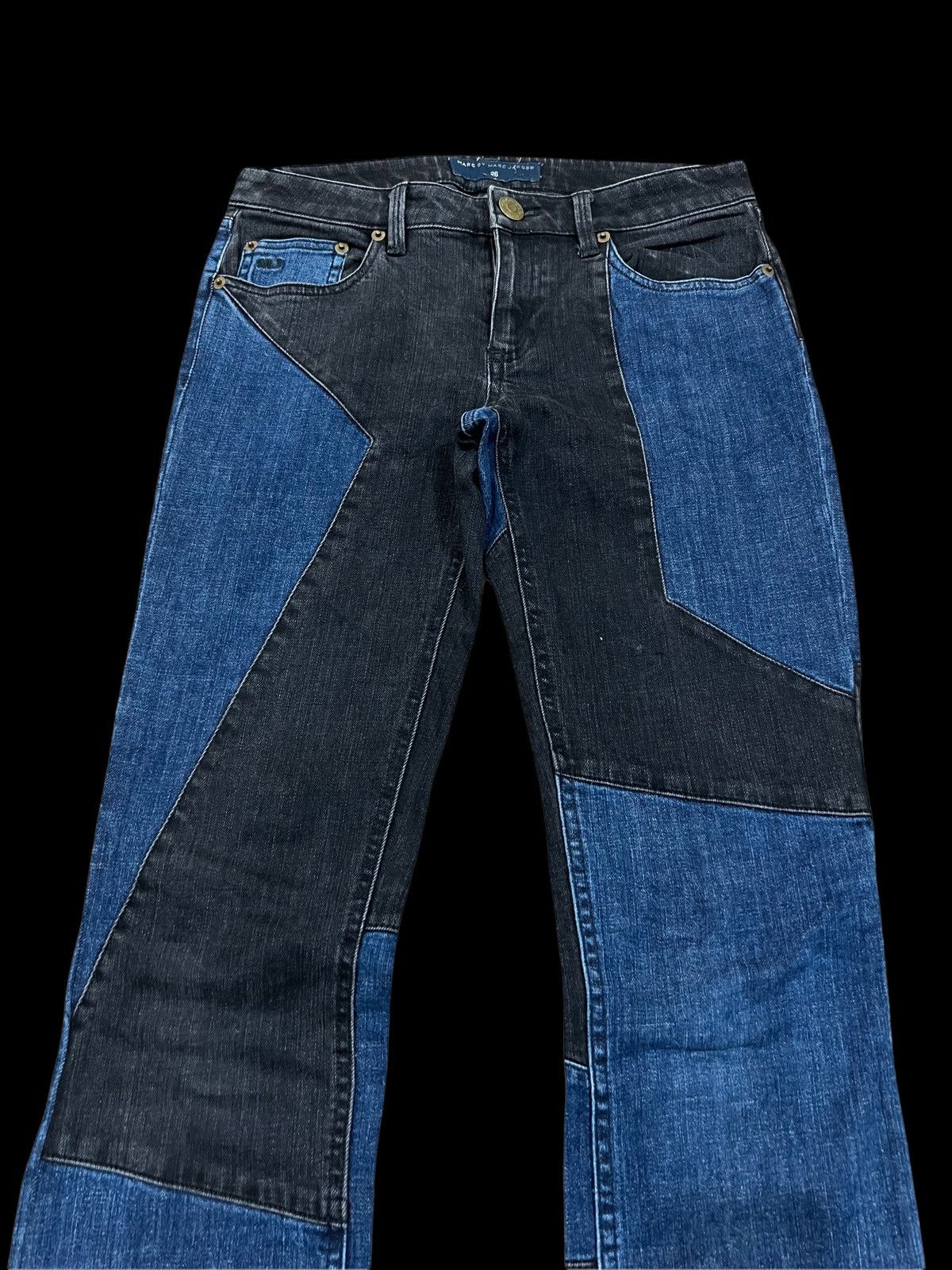 image of Marc By Marc Jacobs Distressed Patchwork Jeans in Blue/Black, Men's (Size 26)