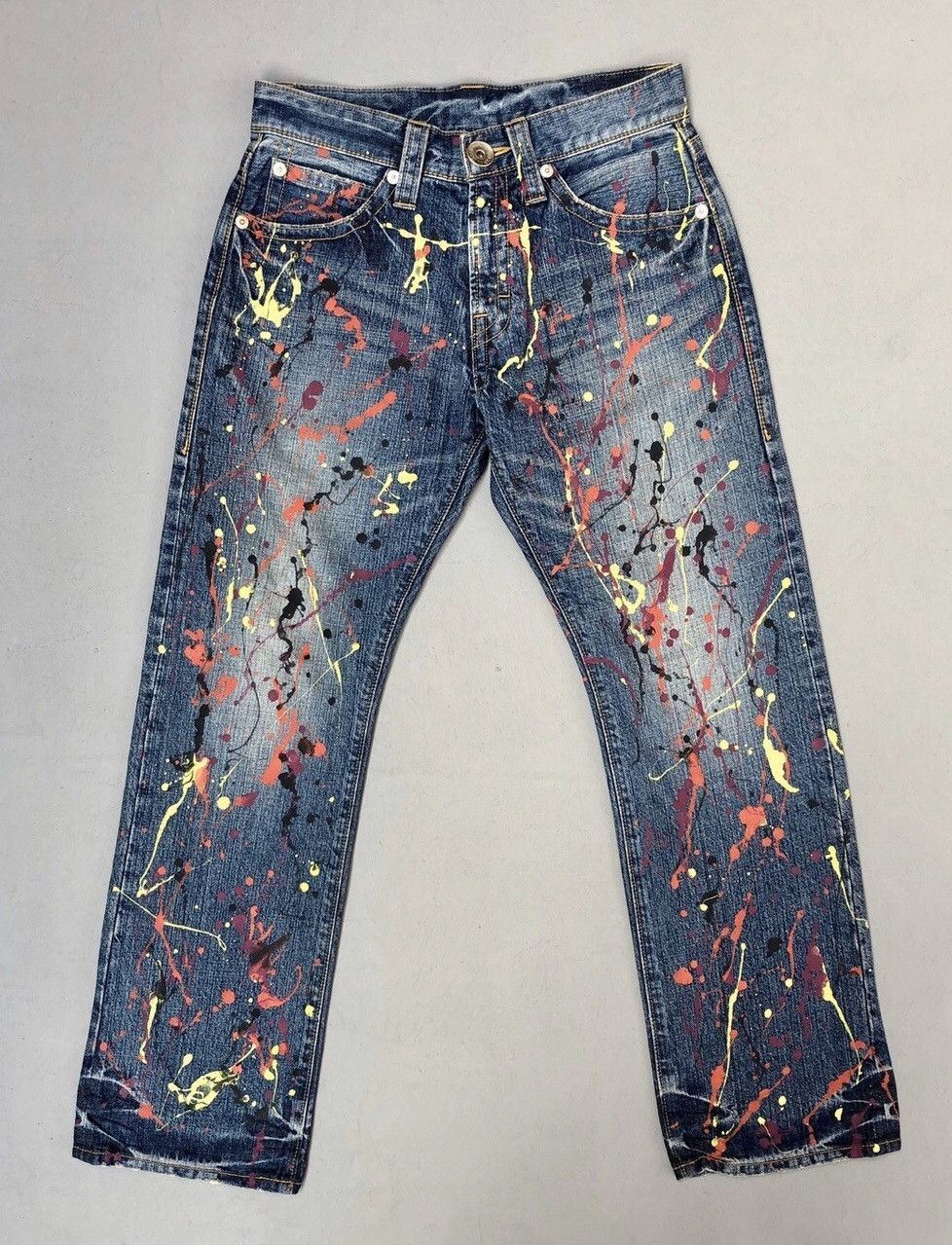 Japanese Brand Co & Lu Colourful Paint Splash Denim Pants Size US 29 - 1 Thumbnail