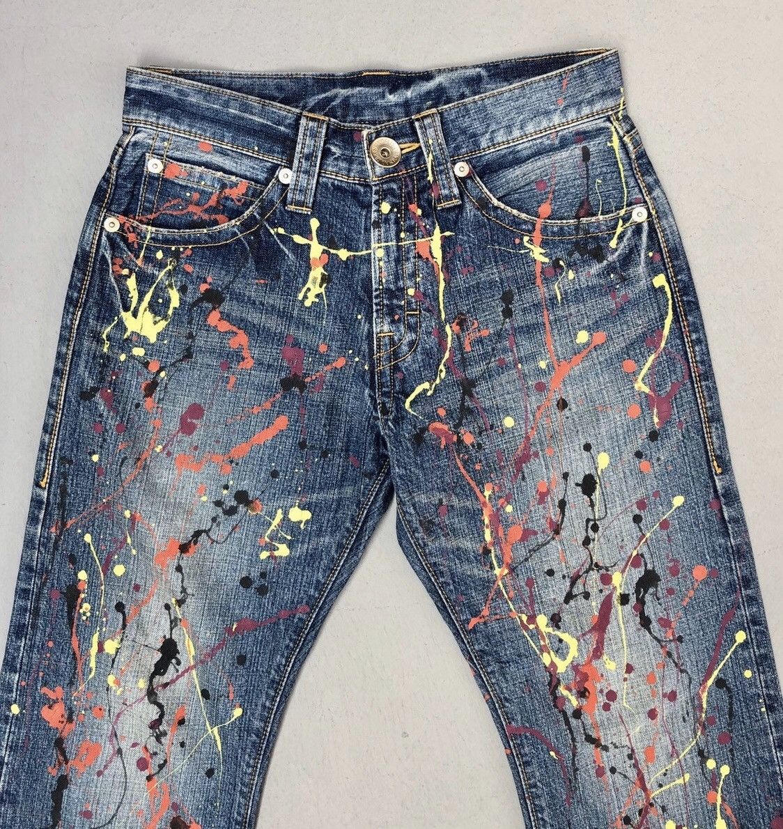 Japanese Brand Co & Lu Colourful Paint Splash Denim Pants Size US 29 - 2 Thumbnail