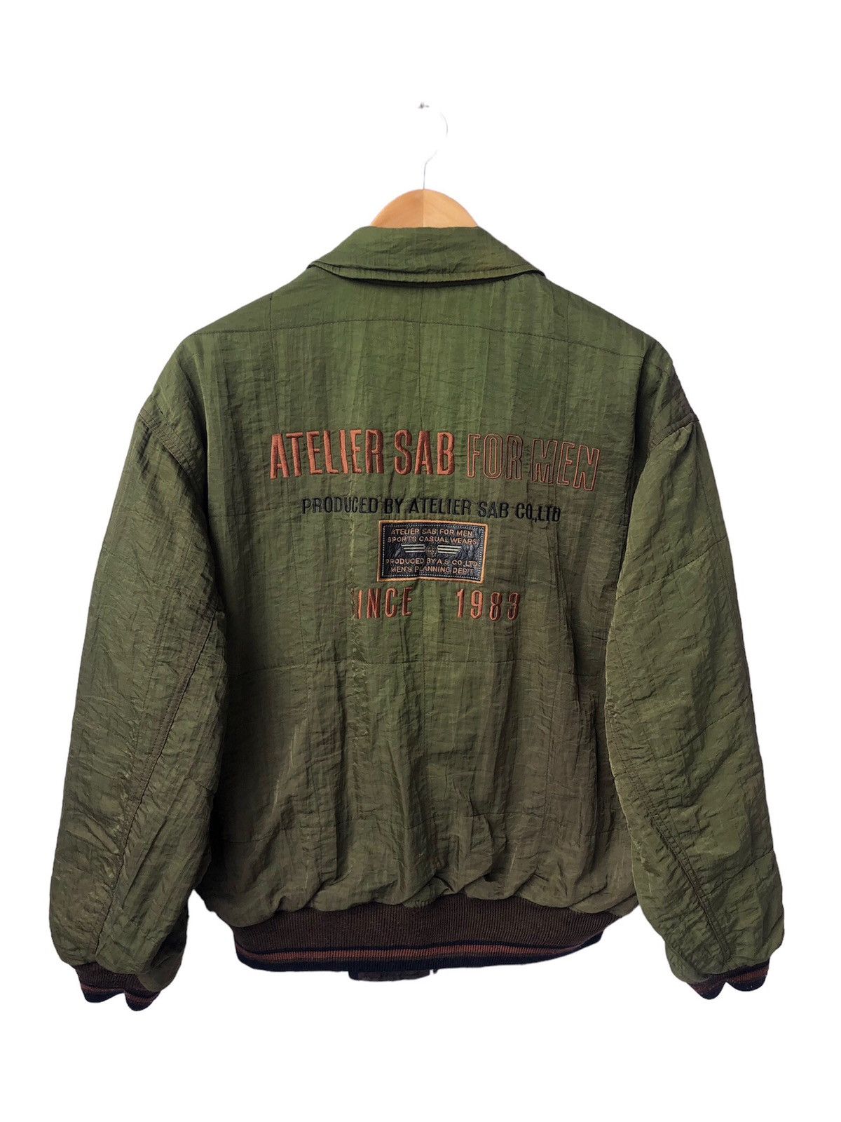 image of Atelier Sab Men Reversible Bomber Jacket in Green/Brown (Size Large)