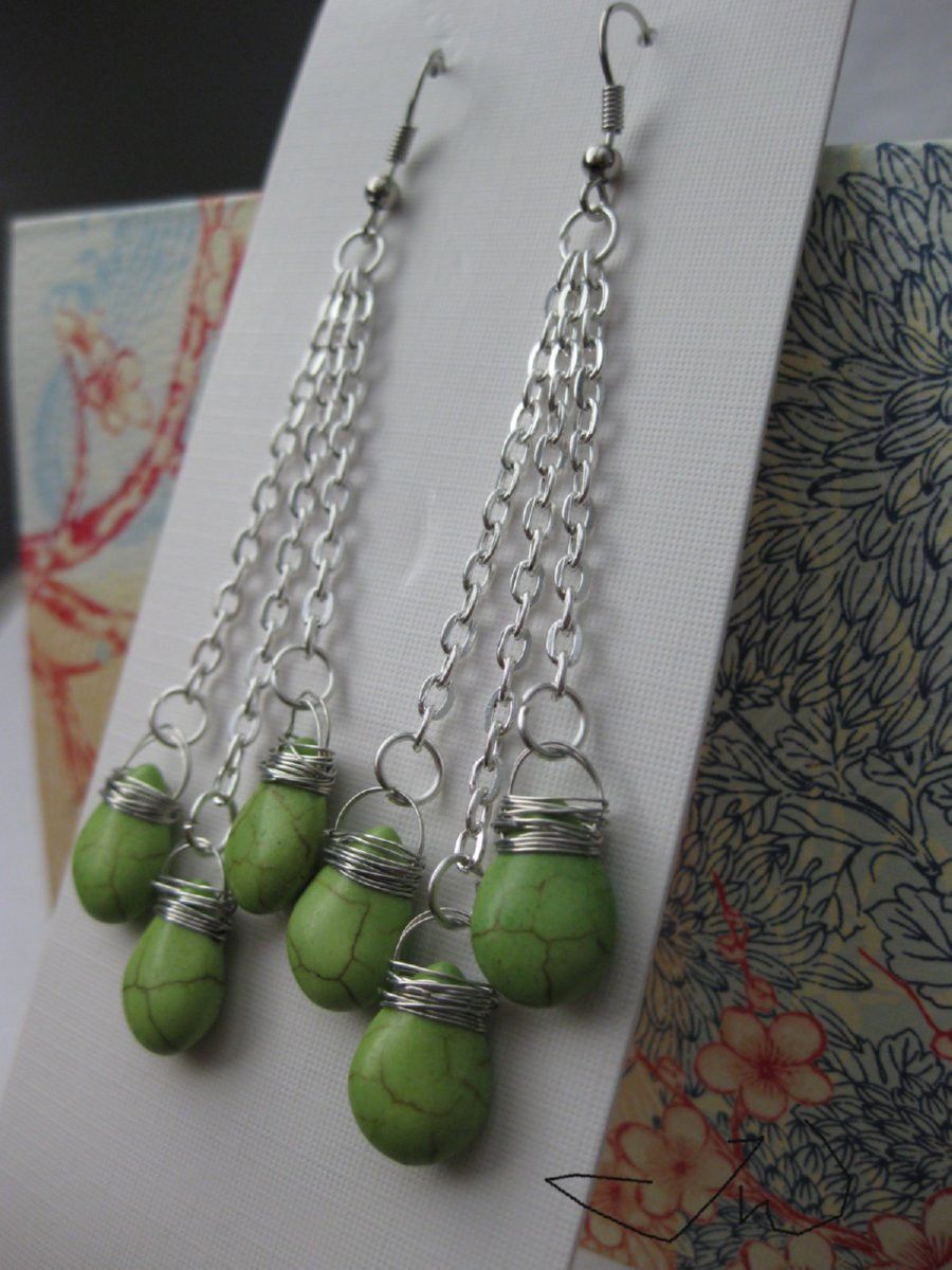 Handmade Green Turquoise Teardrop Stainless Steel Earrings Size ONE SIZE - 3 Thumbnail