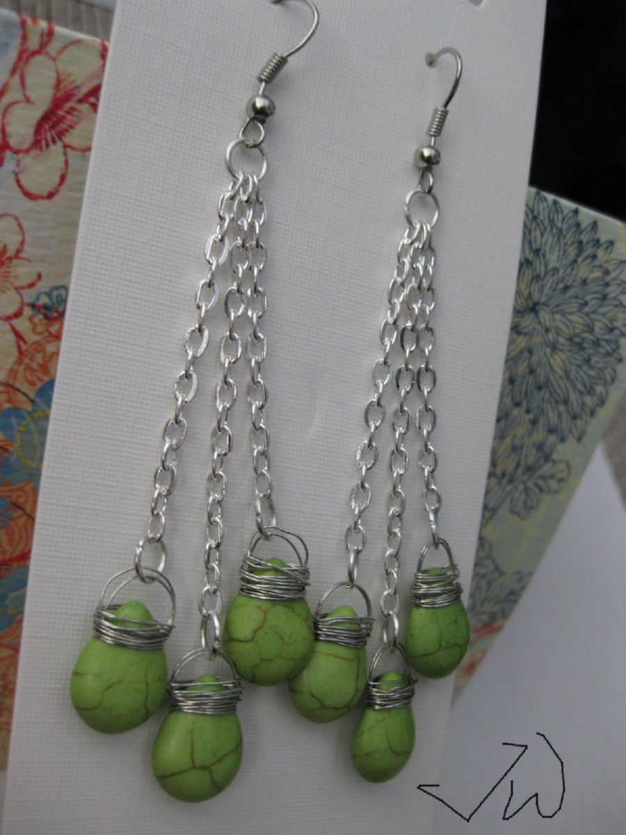 Handmade Green Turquoise Teardrop Stainless Steel Earrings Size ONE SIZE - 2 Thumbnail