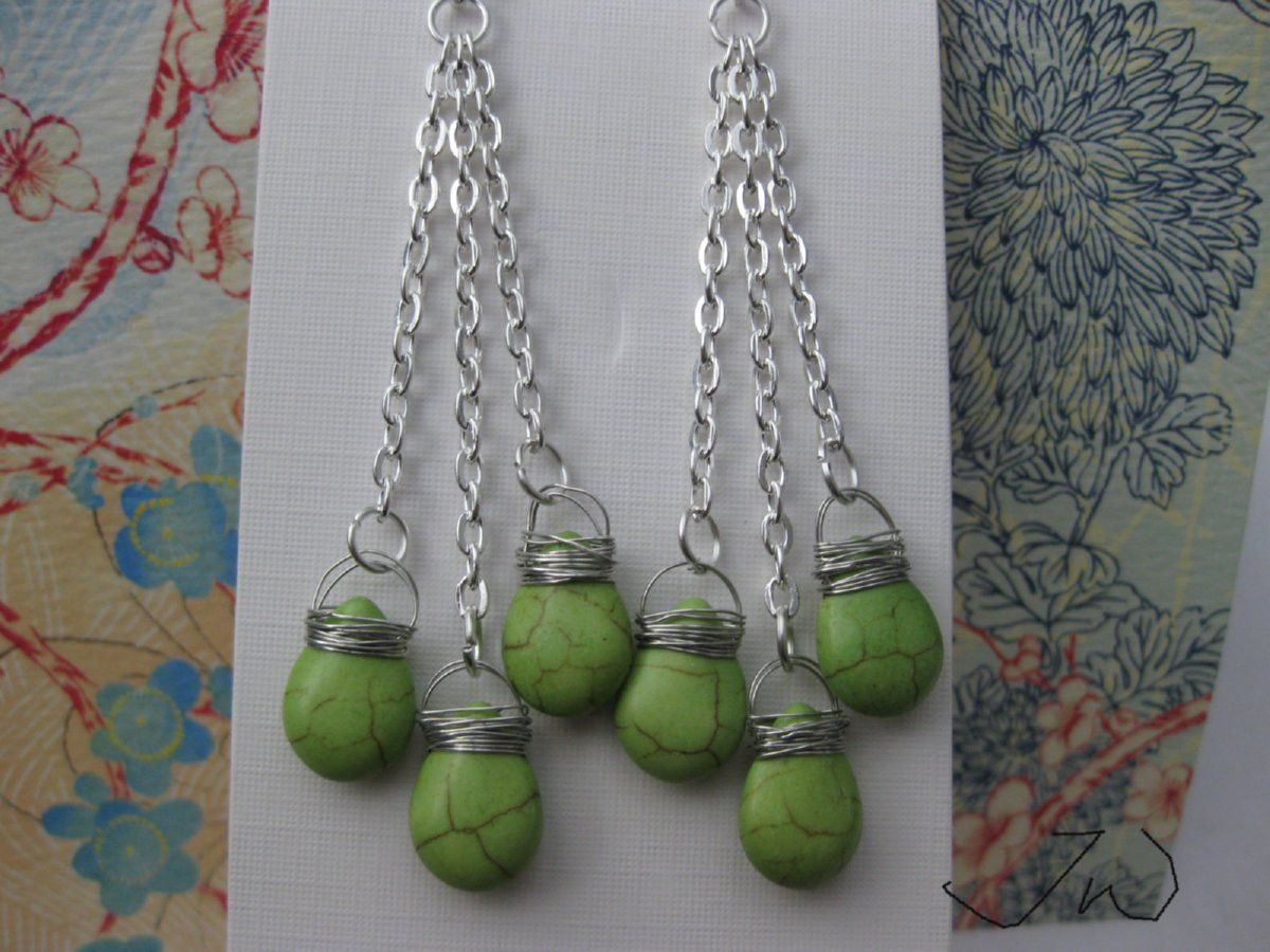 Handmade Green Turquoise Teardrop Stainless Steel Earrings Size ONE SIZE - 4 Thumbnail