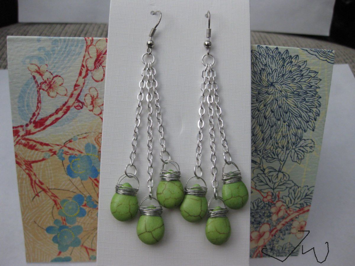 Handmade Green Turquoise Teardrop Stainless Steel Earrings Size ONE SIZE - 1 Thumbnail
