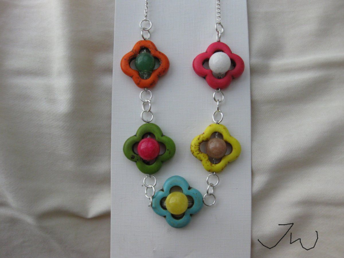 Handmade Mix Color Turquoise Flower Chain Necklace with Beads | Grailed