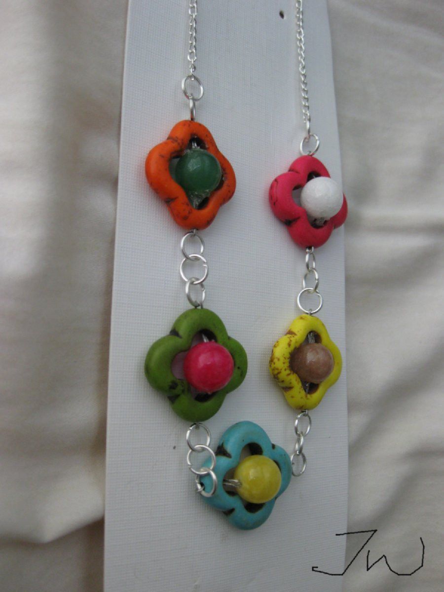 Handmade Mix Color Turquoise Flower Chain Necklace with Beads | Grailed