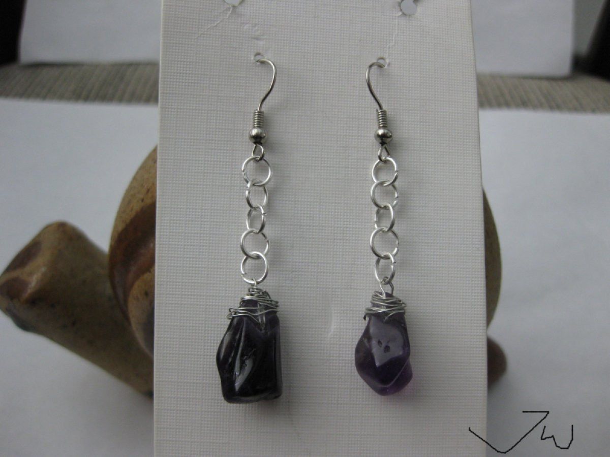 Jewelry Amethyst Stainless Steel Dangle Earrings Size ONE SIZE - 1 Thumbnail