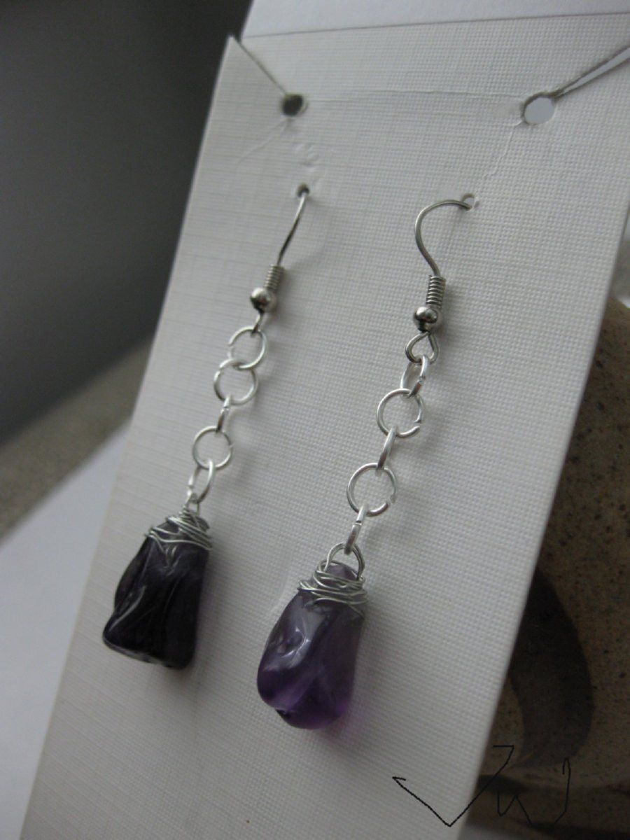 Jewelry Amethyst Stainless Steel Dangle Earrings Size ONE SIZE - 2 Thumbnail