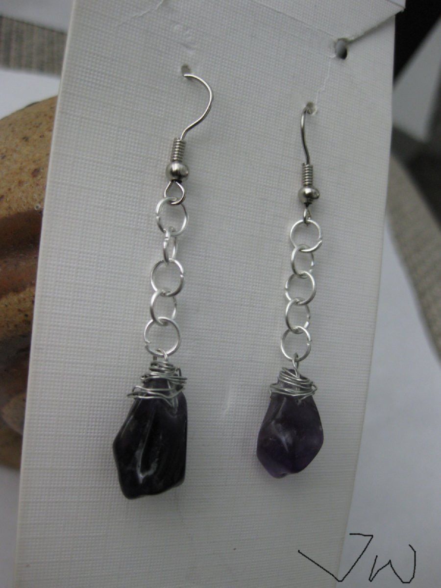 Jewelry Amethyst Stainless Steel Dangle Earrings Size ONE SIZE - 3 Thumbnail